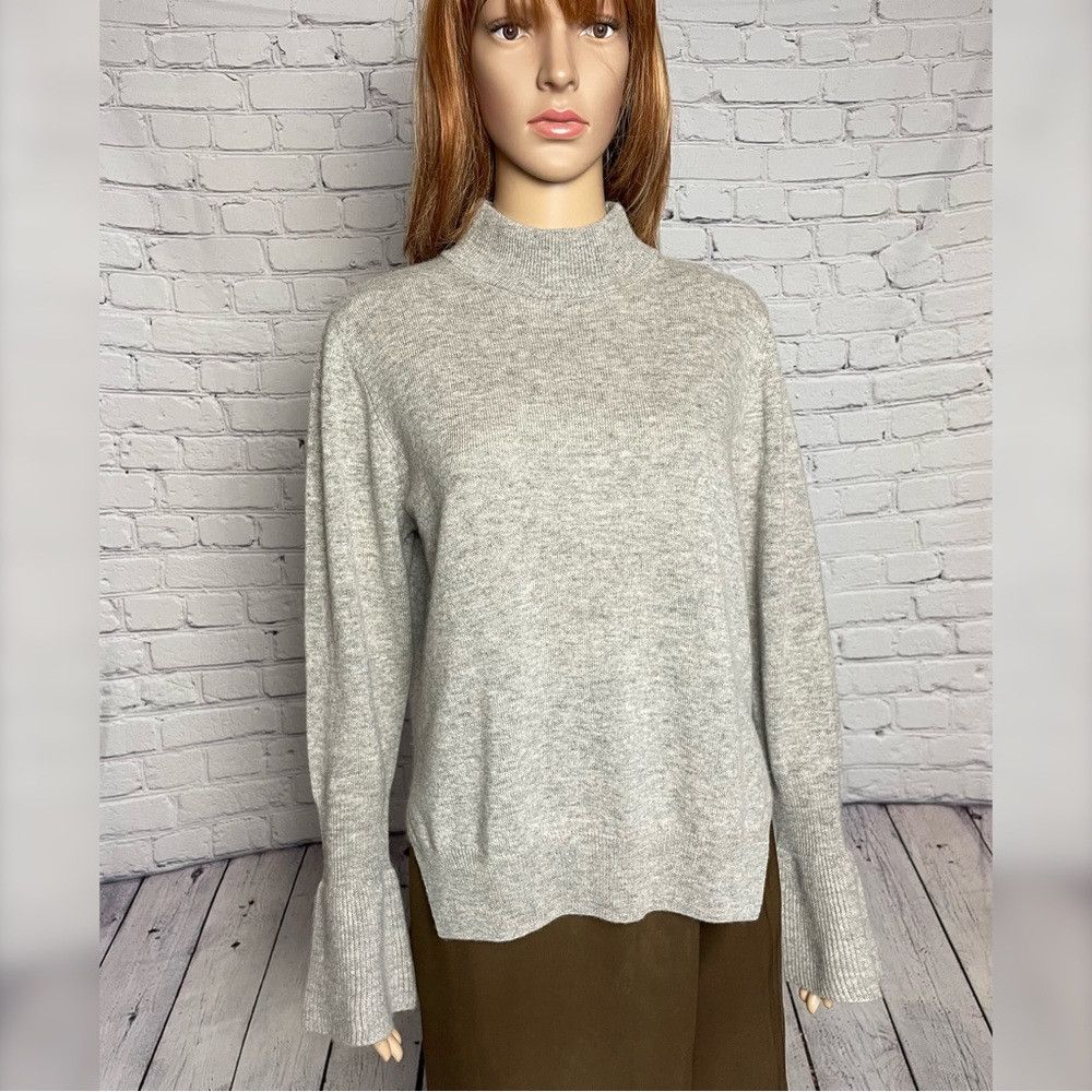 MILLY NWT New $350 Milly Wool Cashmere Ruffle Cuff Mock Neck Grey Size M / US 6-8 / IT 42-44 - 3 Thumbnail