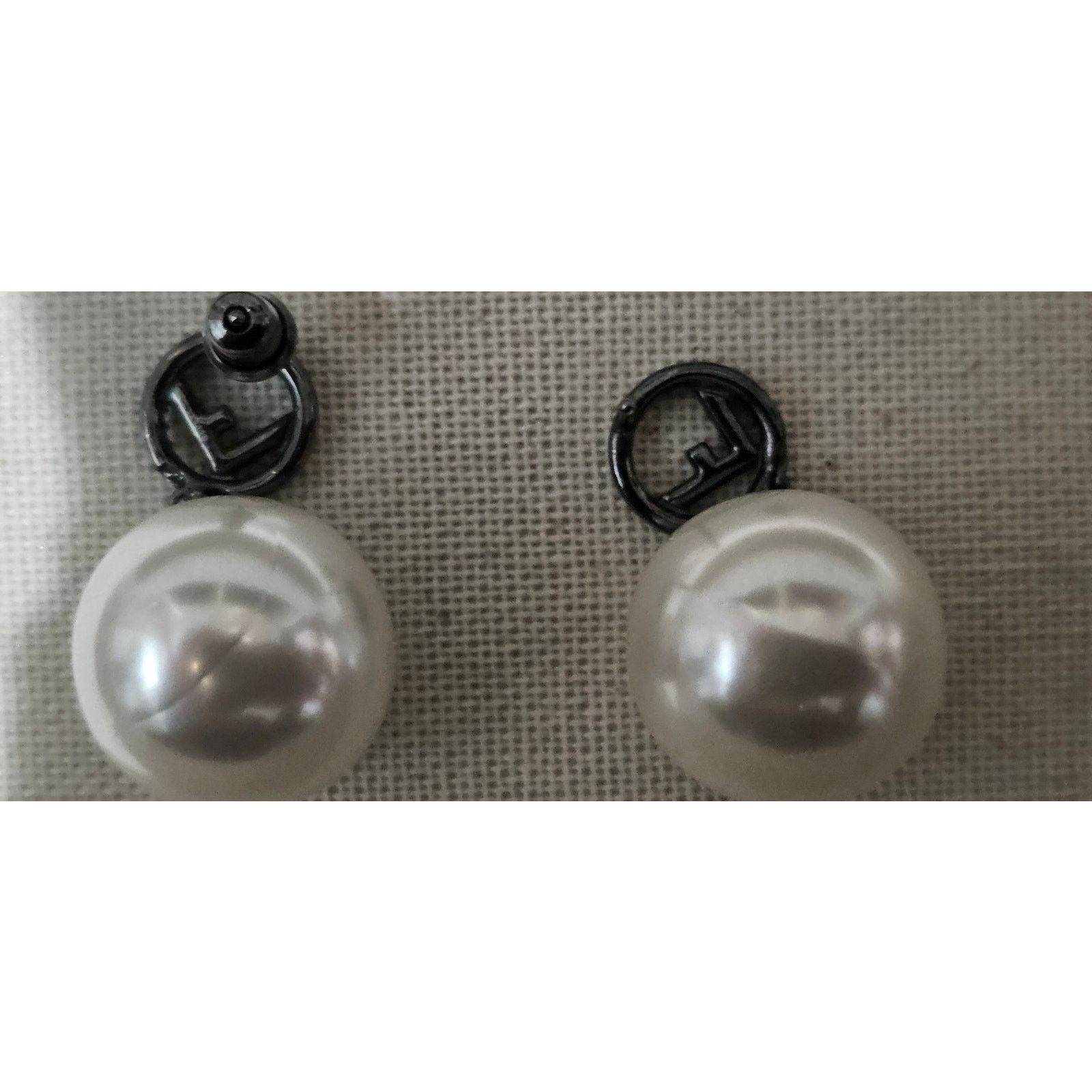 Fendi Fendi Gun Metal Rhinestone Pearl Logo Earrings Size ONE SIZE - 4 Thumbnail