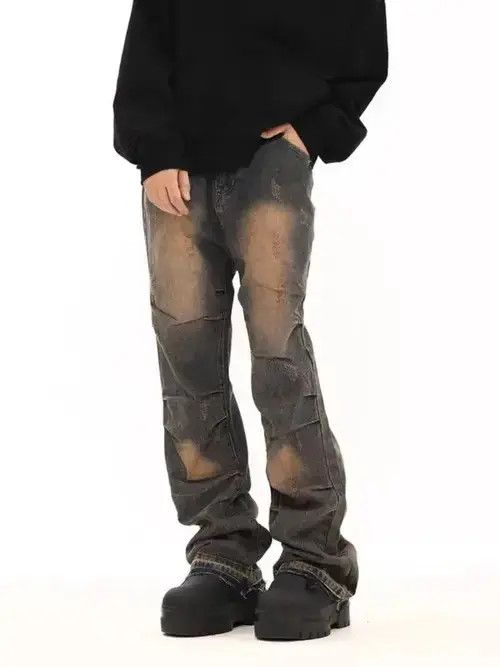 Japanese Brand × Jean Retro yellow mud-dyed distressed wide-leg loose jeans Size US 32 / EU 48 - 2 Thumbnail