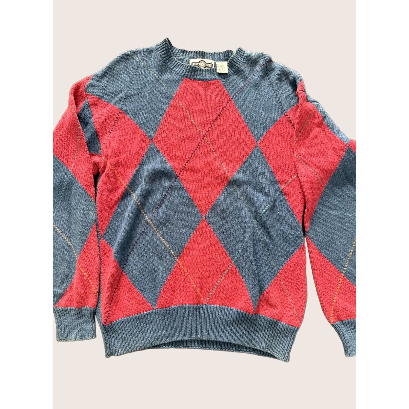 Vintage VINTAGE Gulf Traders Sweater Mens M Blue Argyle Knit Pullover Crewneck 90s Size US M / EU 48-50 / 2 - 1 Thumbnail