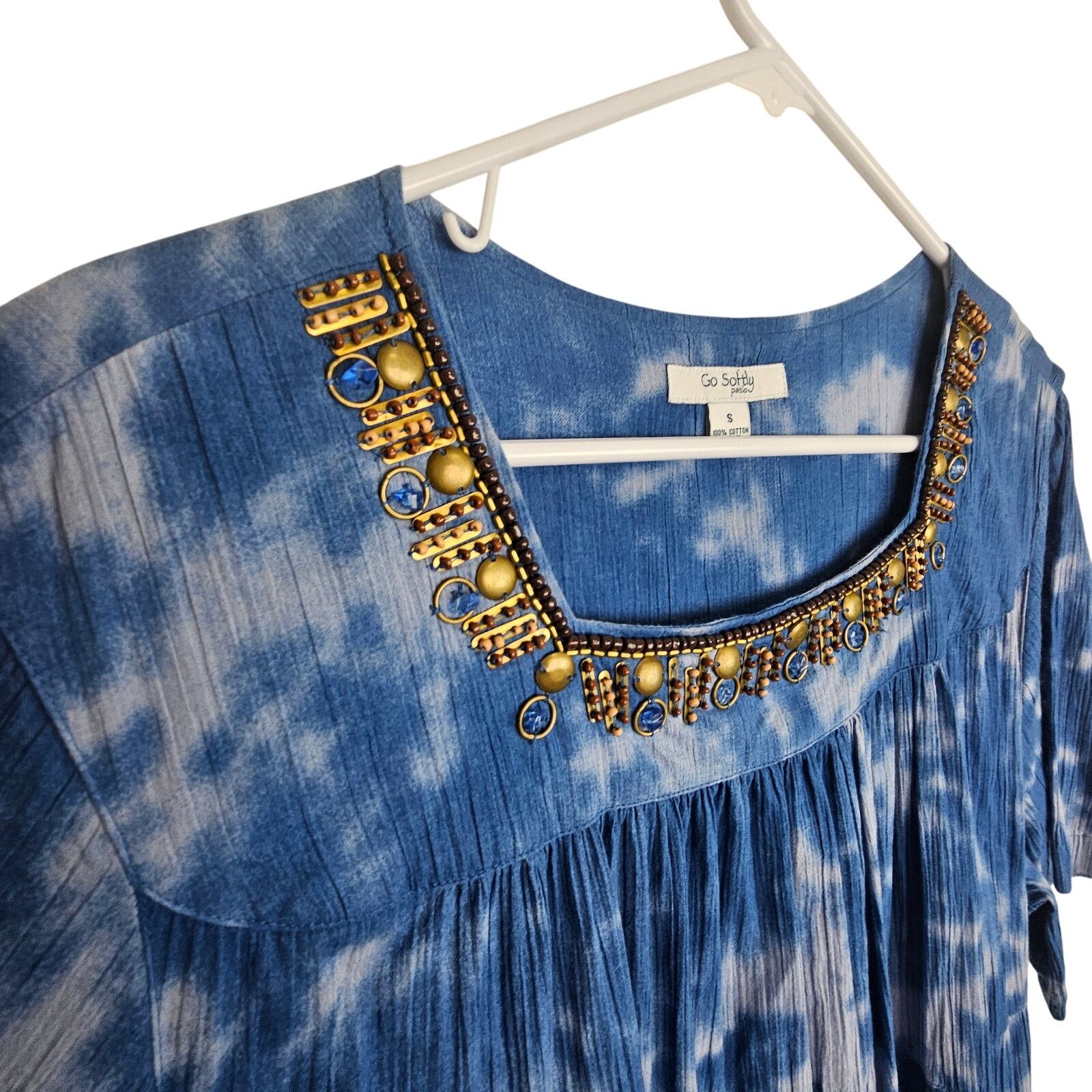 Soft Surroundings Go Softly Patio Dress Sz M Tie Dye Embellished Muumuu Kaftan Size M / US 6-8 / IT 42-44 - 6 Thumbnail