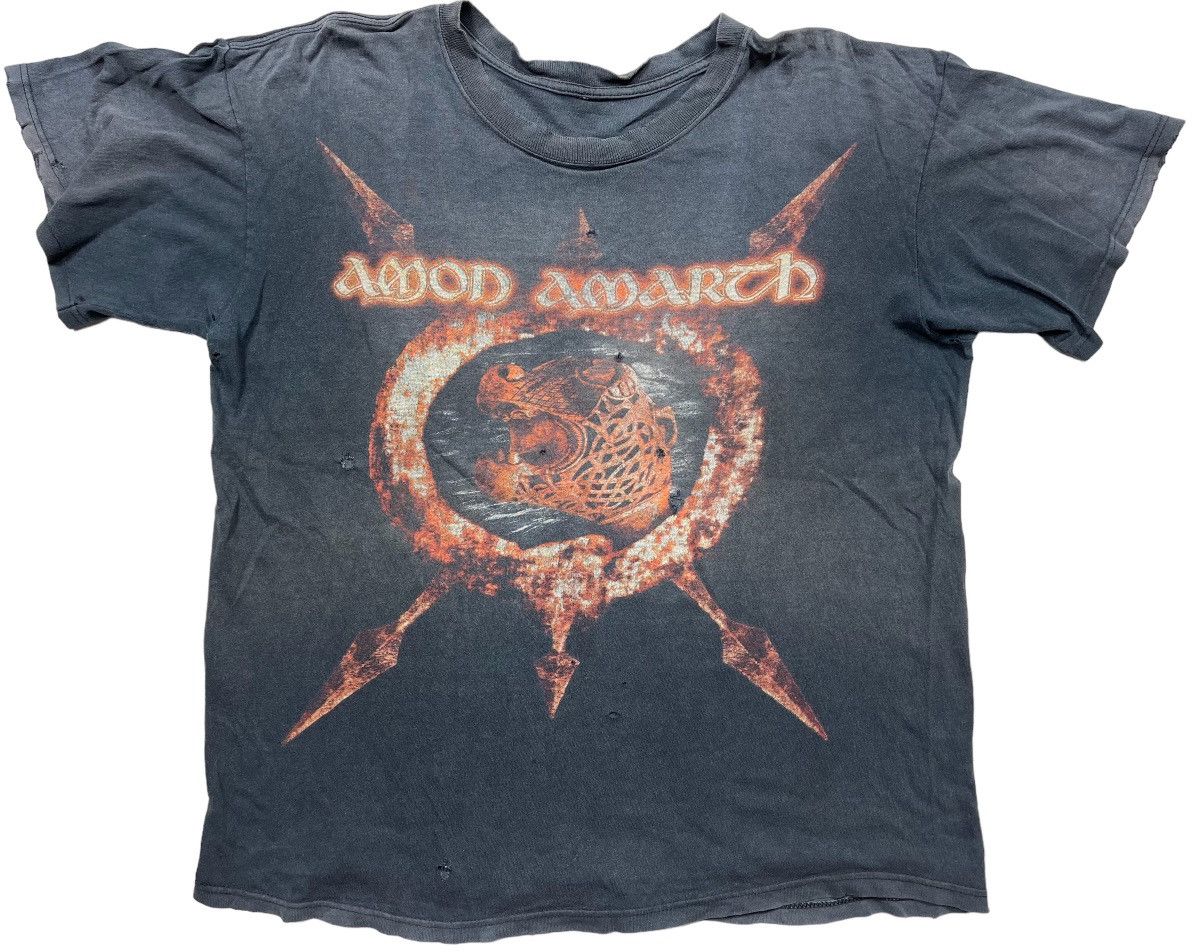 image of Band Tees x Vintage 2003 Amon Amarth Across The Atlantic Tour Distressed in Faded Black (Size XL)