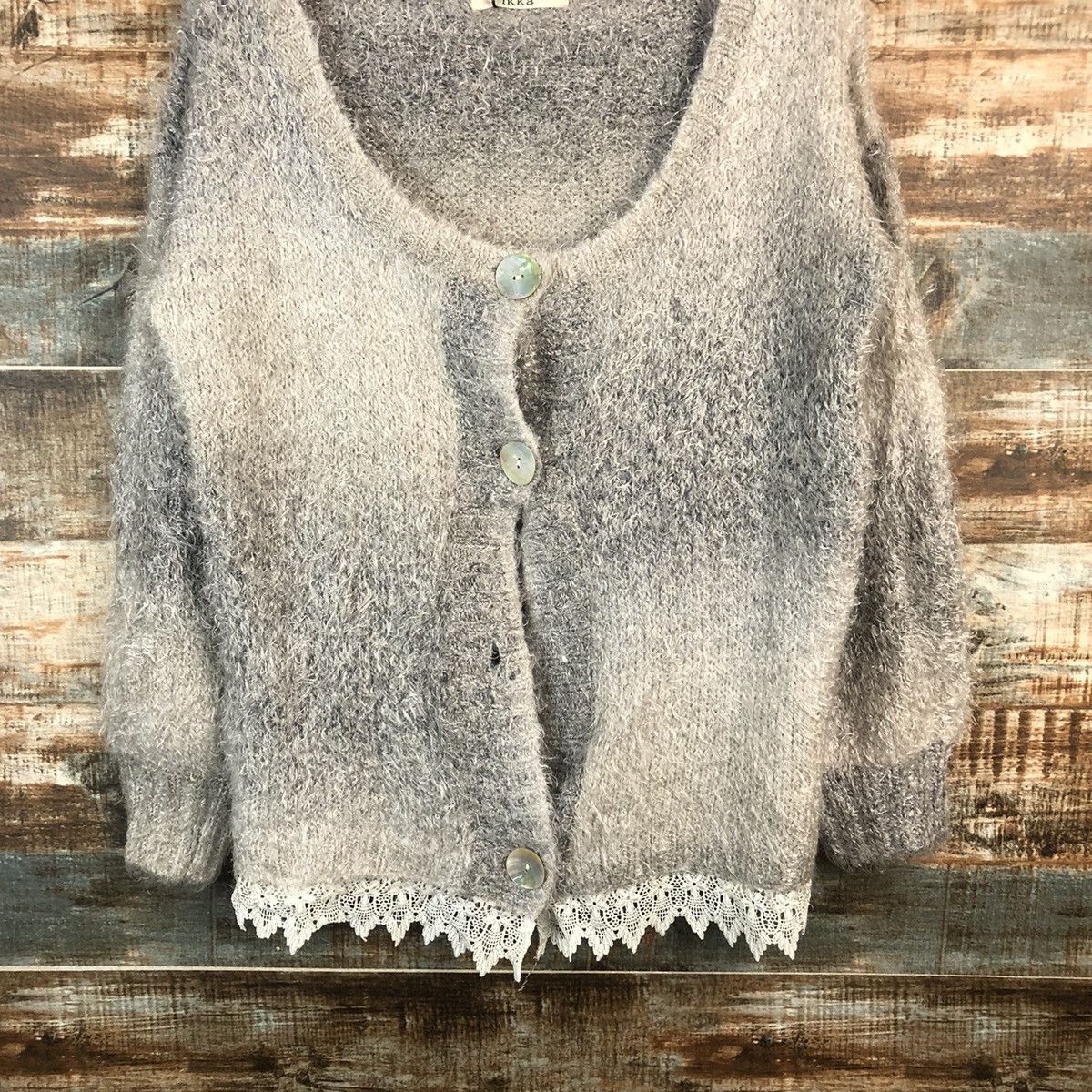 Vintage DL Ciqueto Ikka Gray shaggy fur Cardigan Knitwear #C531 Size L / US 10 / IT 46 - 3 Thumbnail