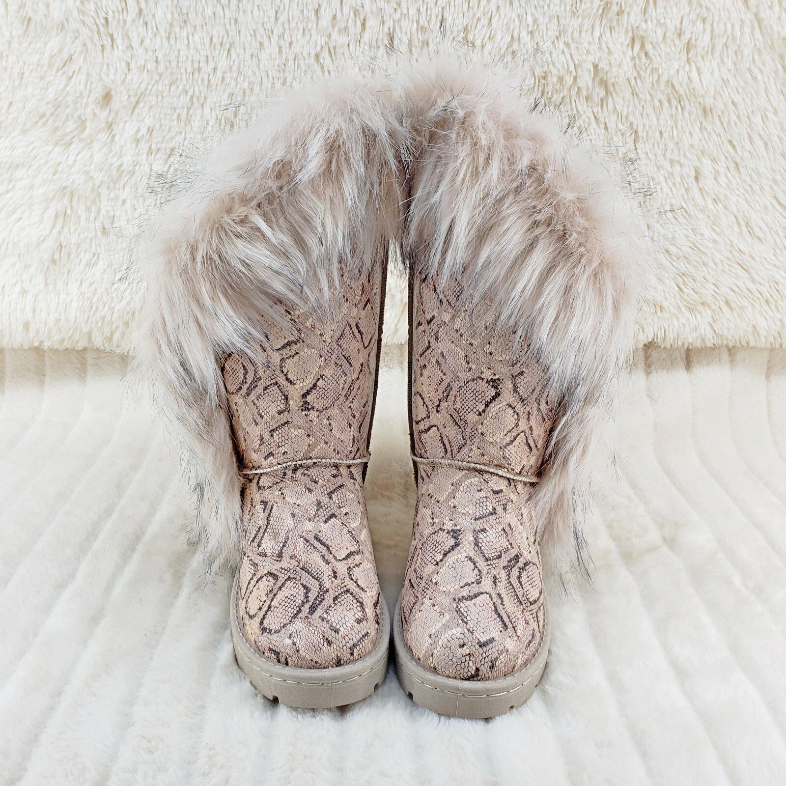 Other Chi Chi Tall Furry Snake Beige Faux Fur Lined Flat Winter Bo Size US 7 / IT 37 - 6 Thumbnail