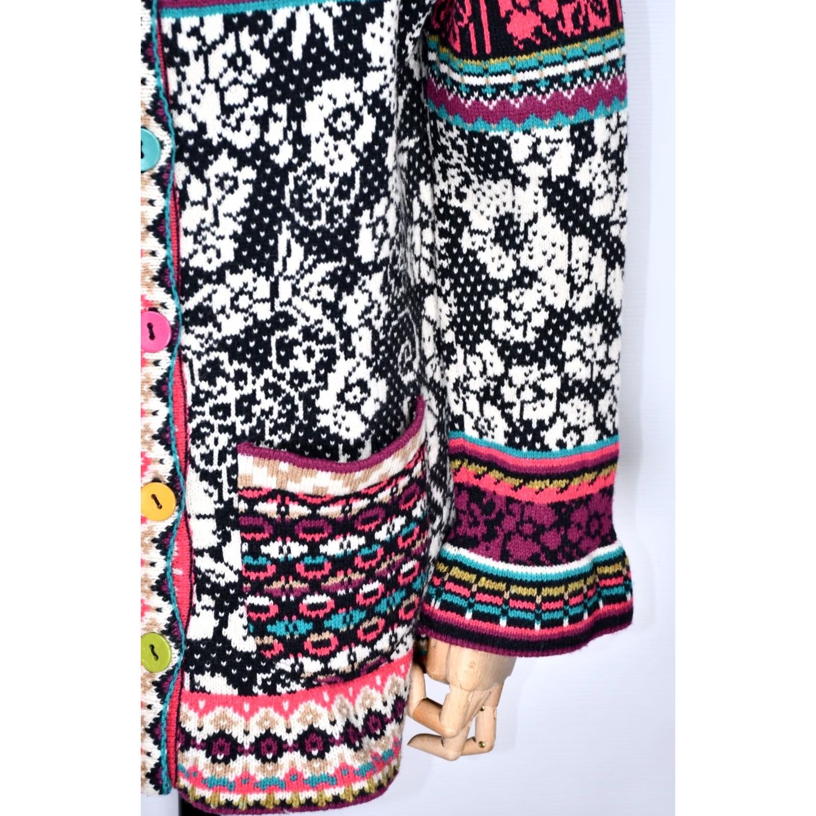 Vintage IVKO Multicoloured Knitted Wool Sweater Hooded Jacket Women's L Size L / US 10 / IT 46 - 4 Thumbnail