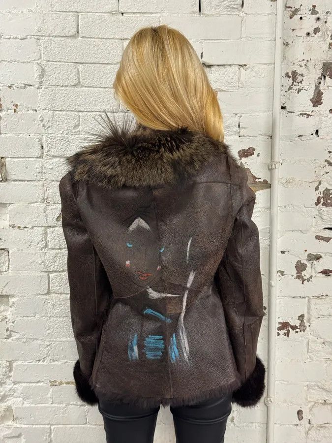 Armani 2010s Armani Fur Collar Painted Brown Leather Jacket Size M / US 6-8 / IT 42-44 - 3 Thumbnail