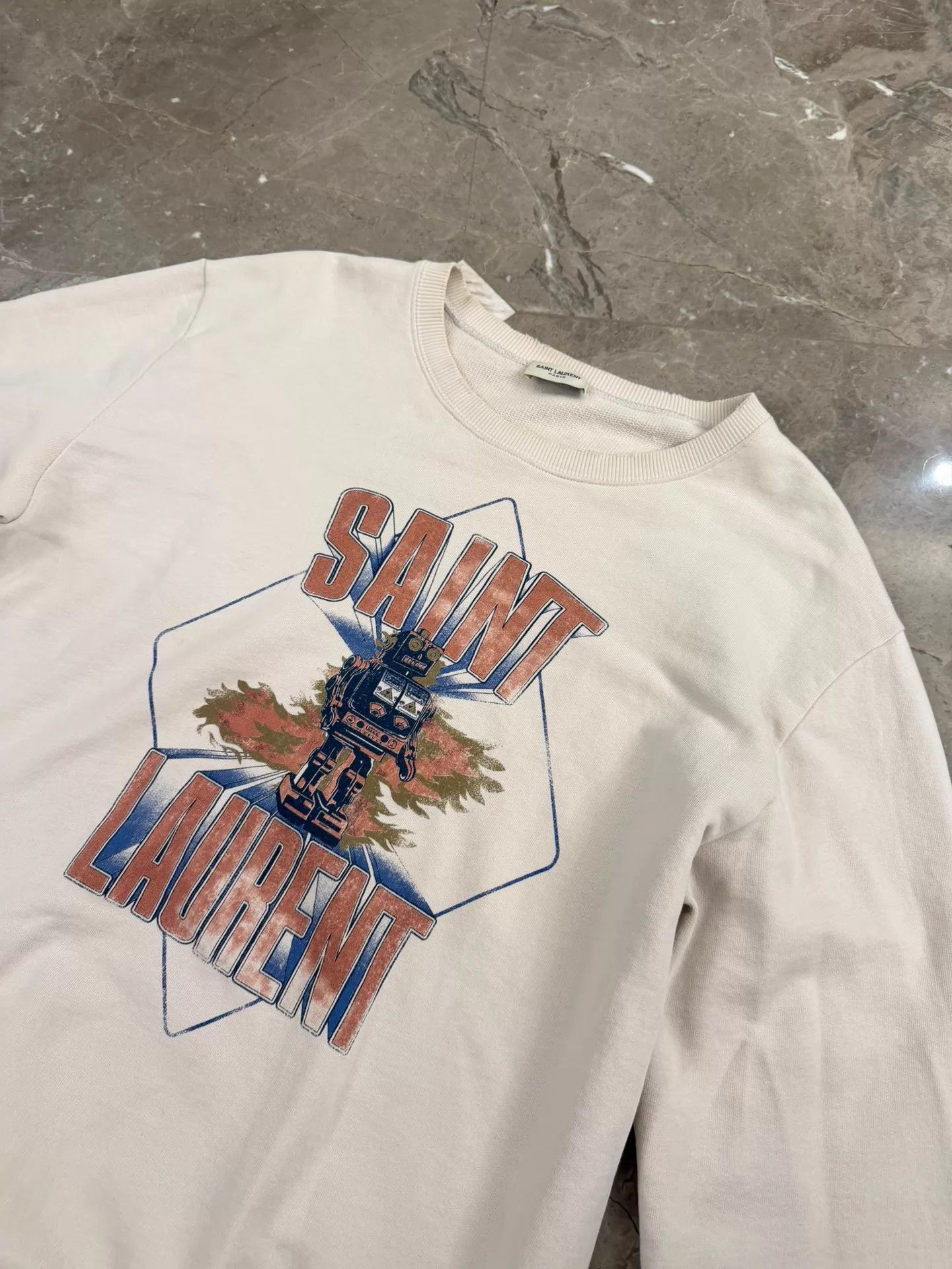 Saint Laurent Paris SLP White Robot Print Logo Hoodie L Near Mint Size US L / EU 52-54 / 3 - 1 Thumbnail