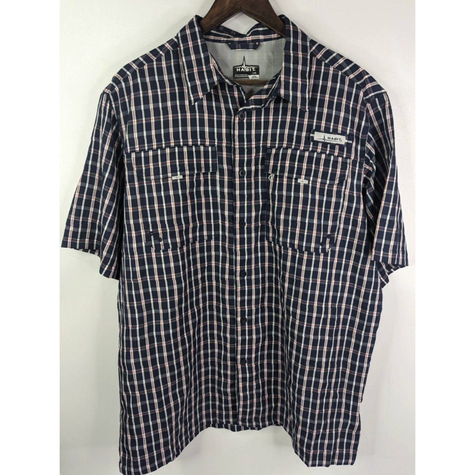 Habitat Habit Men's Vented Shirt UPF 40+ Fish Finder Peacoat Plaid L Size US L / EU 52-54 / 3 - 2 Thumbnail