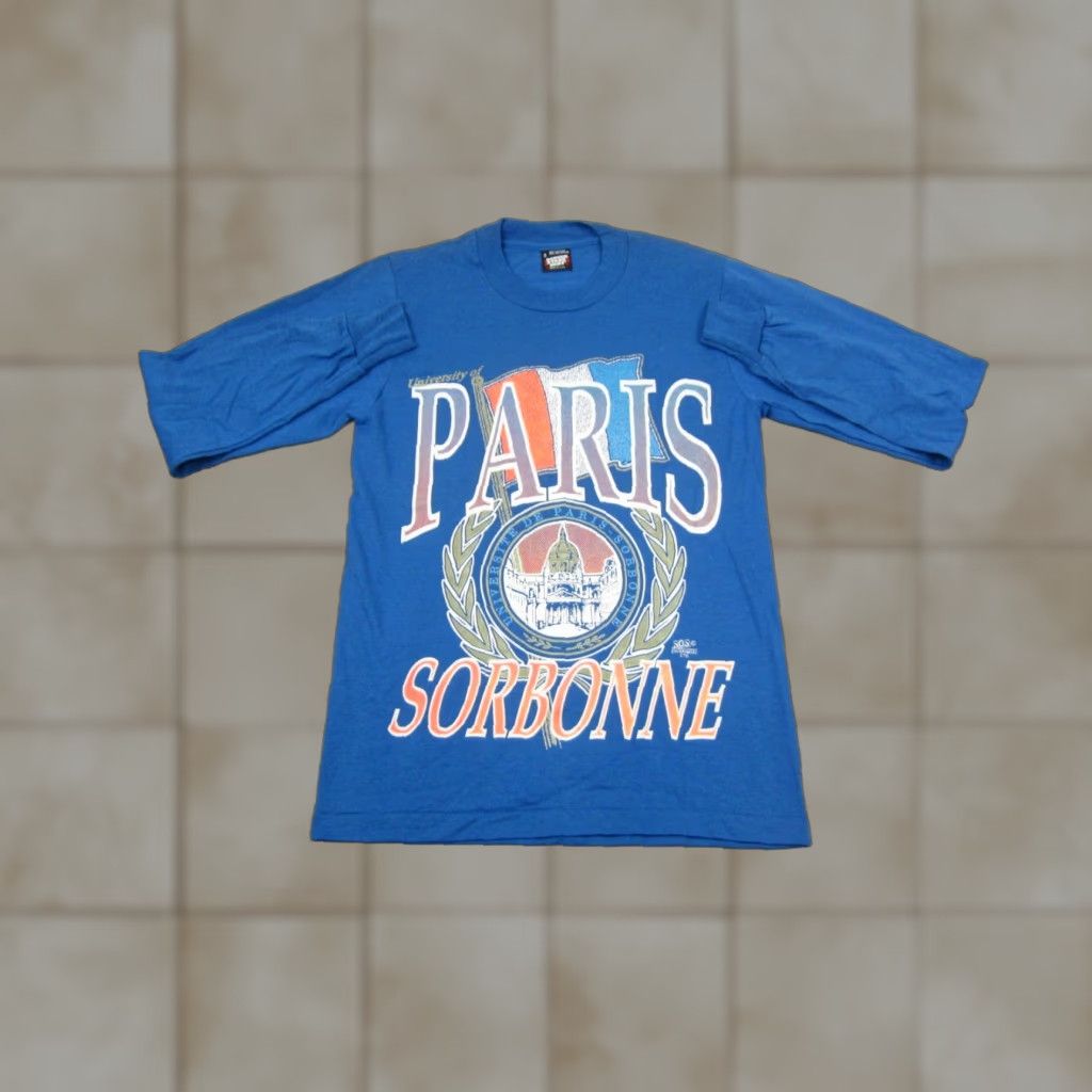 Vintage VINTAGE Screen Stars University of Paris Sorbonne Womens Small Blue Long Sleeve Shirt Size S / US 4 / IT 40 - 1 Thumbnail