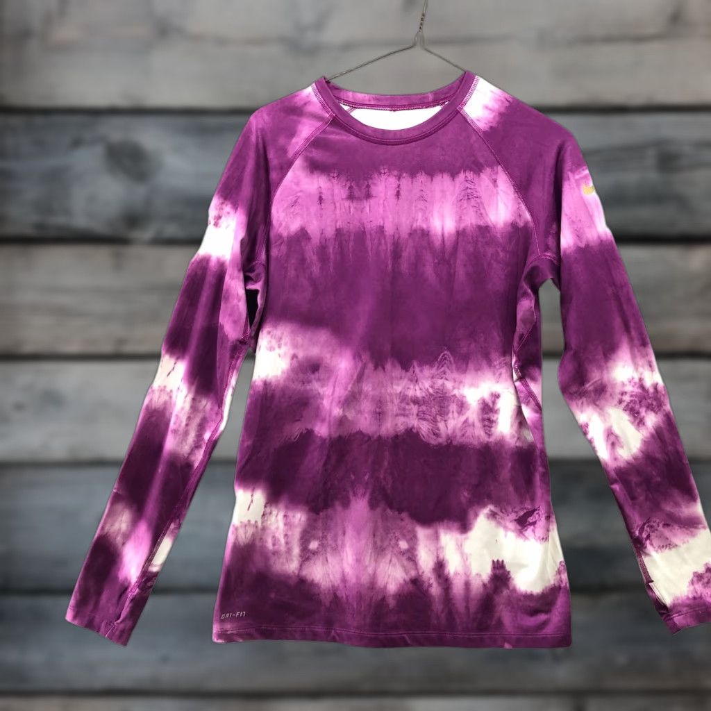 Nike Nike Pro Combat T-Shirt Womens L Purple Tie Dye Dri-Fit City Long Sleeve Slim Made Pullover Crew Neck Moisture Wicking Gym & Training Womens Clothing Size L / US 10 / IT 46 - 1 Thumbnail