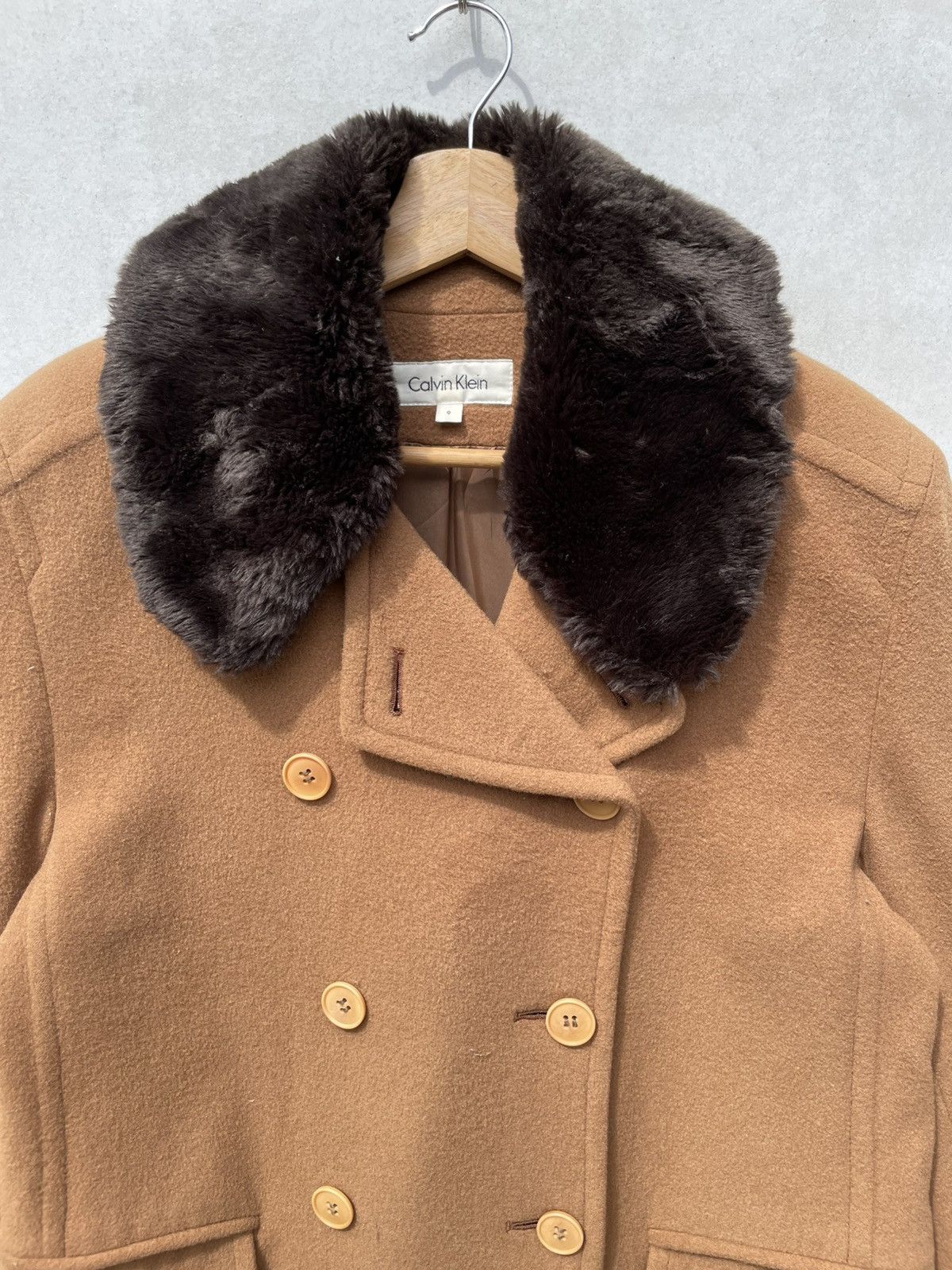 RARE🔥 Brown Calvin Klein Wool Peacoat With Faux Fur Collar