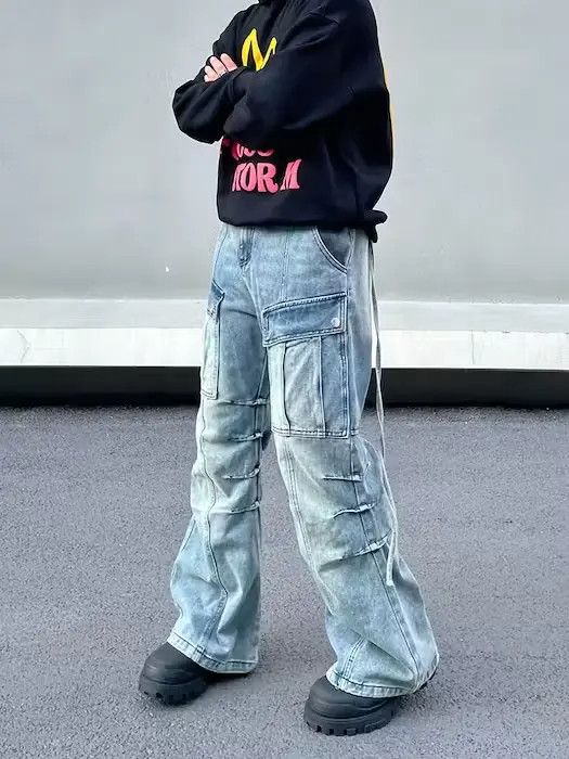 Designer × Japanese Brand Blue Opium Cargo Baggy Flared Denim Jeans Size US 30 / EU 46 - 6 Thumbnail