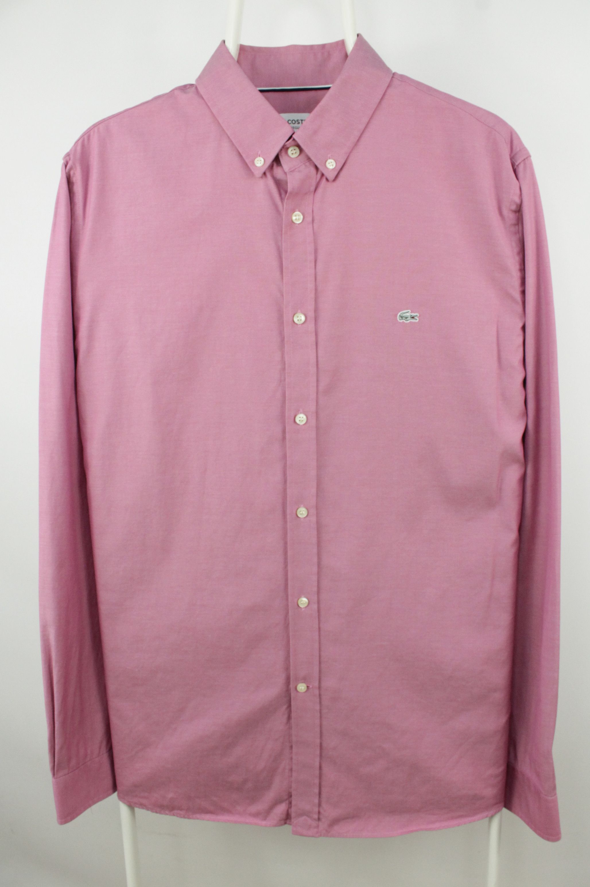 Designer × Lacoste Lacoste Woven Pink Cotton L/S Regular Fit Dress Shirt Size US L / EU 52-54 / 3 - 1 Thumbnail