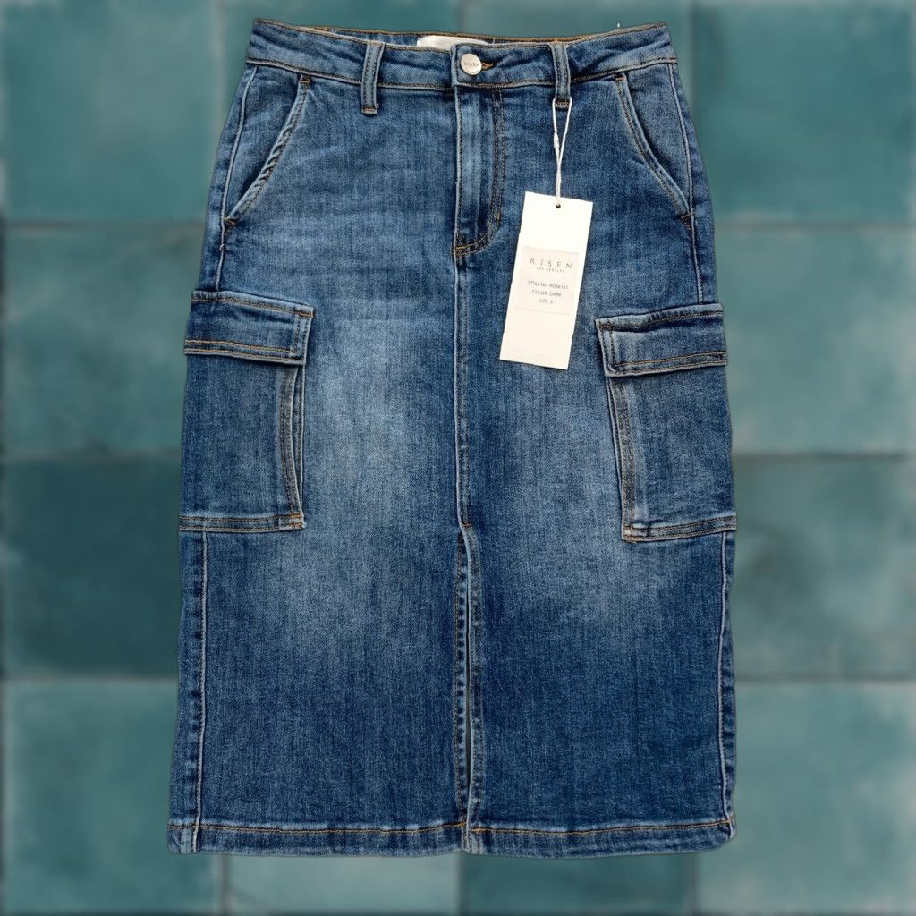 Denime Risen Jeans Los Angeles Denim Pencil Skirt Women's Small Blue Cargo Summer NWT Size 28" / US 6 / IT 42 - 1 Thumbnail
