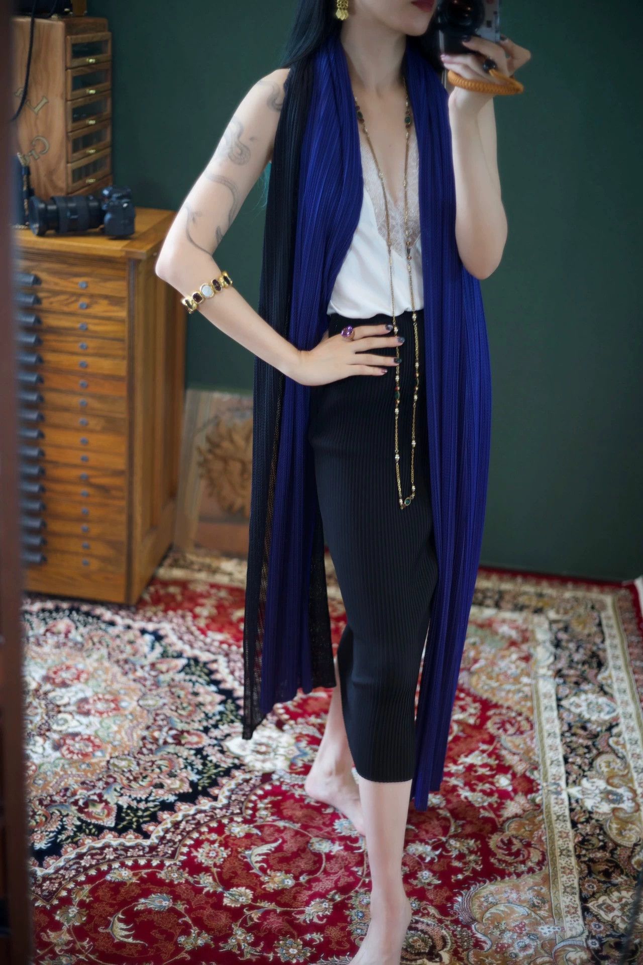 Issey Miyake Issey Miyake PP Black Purple Colorblock Multi-Way Scarf Size ONE SIZE - 8 Thumbnail