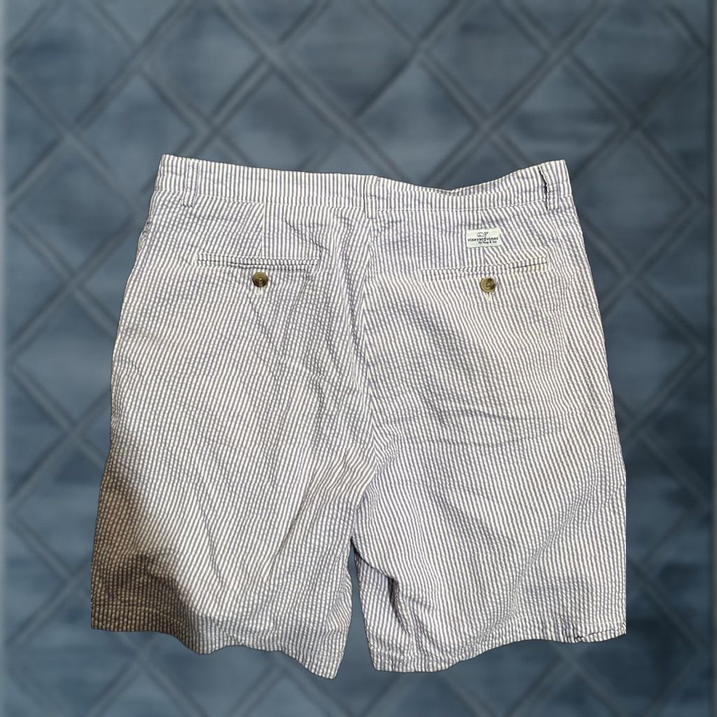 Vineyard Vines Vineyard Vines Mens Shorts 33 Lavender White Seersucker Flat Front Classic Chino Casual Vintage 90s Logo Mens Size US 33 - 1 Thumbnail