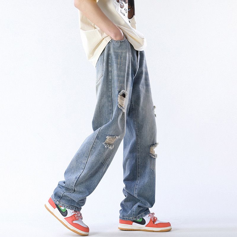 Japanese Brand Men's casual straight leg high street wide leg ripped jeans Size US 32 / EU 48 - 2 Thumbnail