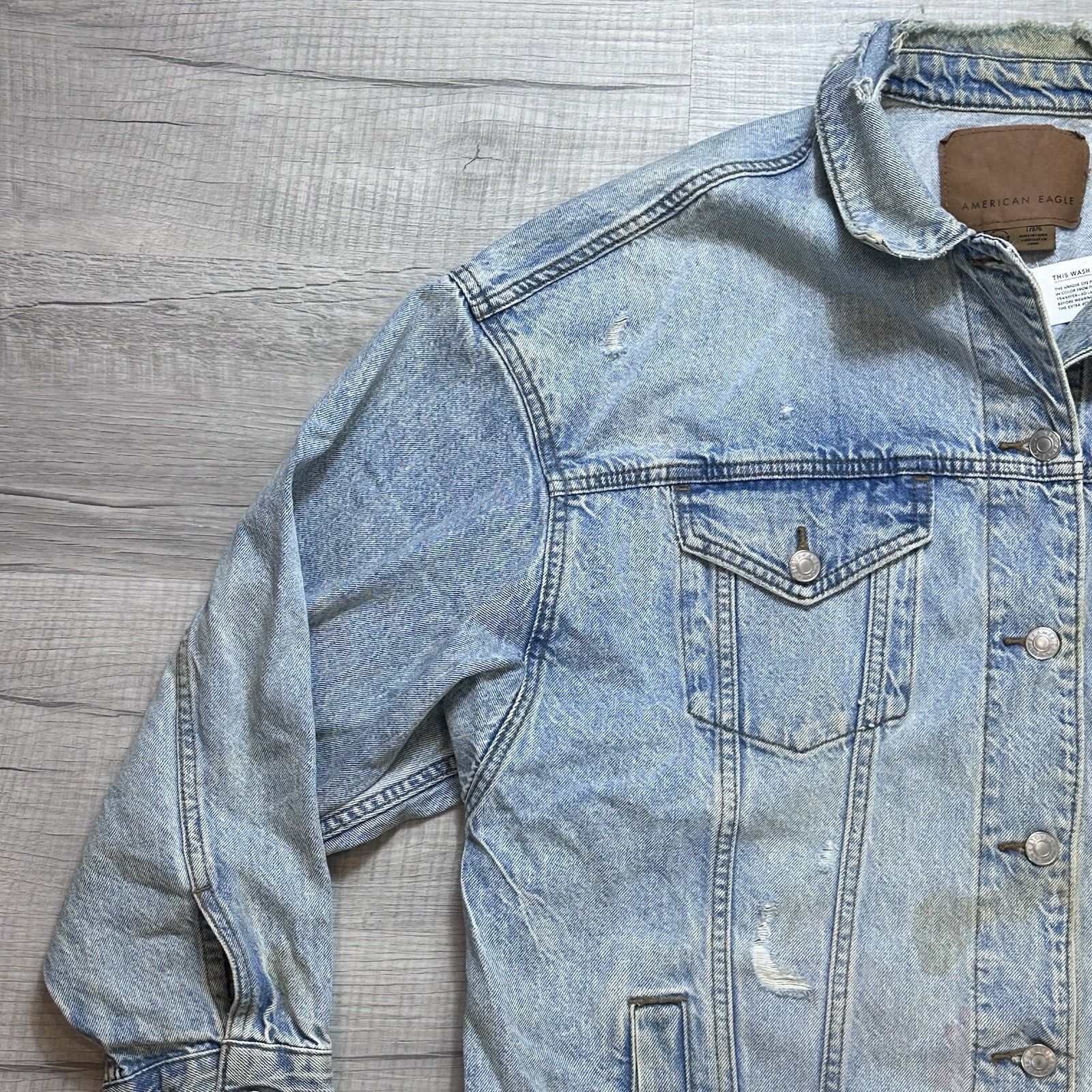 American Eagle Outfitters American Eagle Aerie Distressed Womens Oversized Jean Jacket Size L / US 10 / IT 46 - 5 Thumbnail