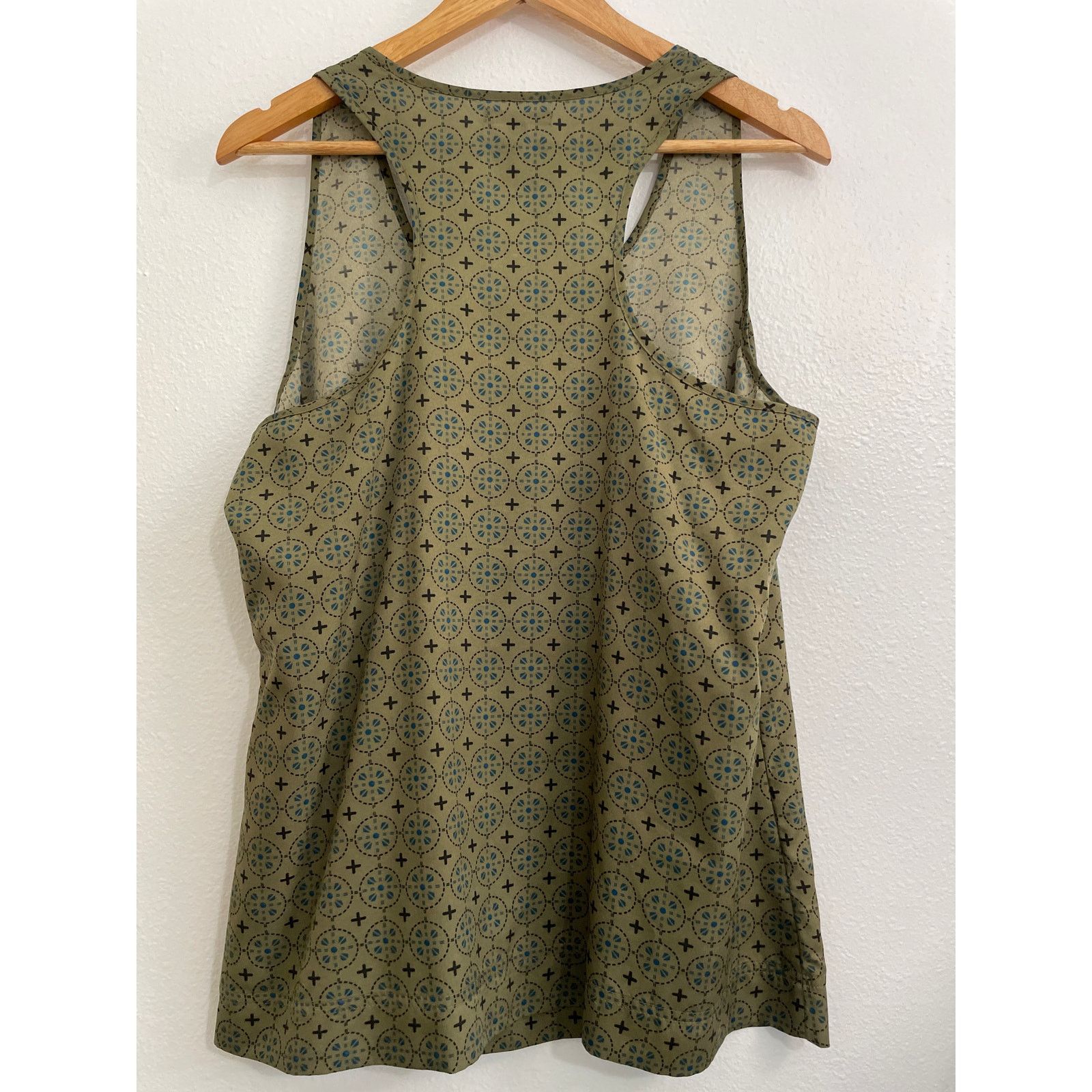 Gap Gap Women's Sleeveless Olive Green Blue Floral Racerback Size L / US 10 / IT 46 - 5 Thumbnail