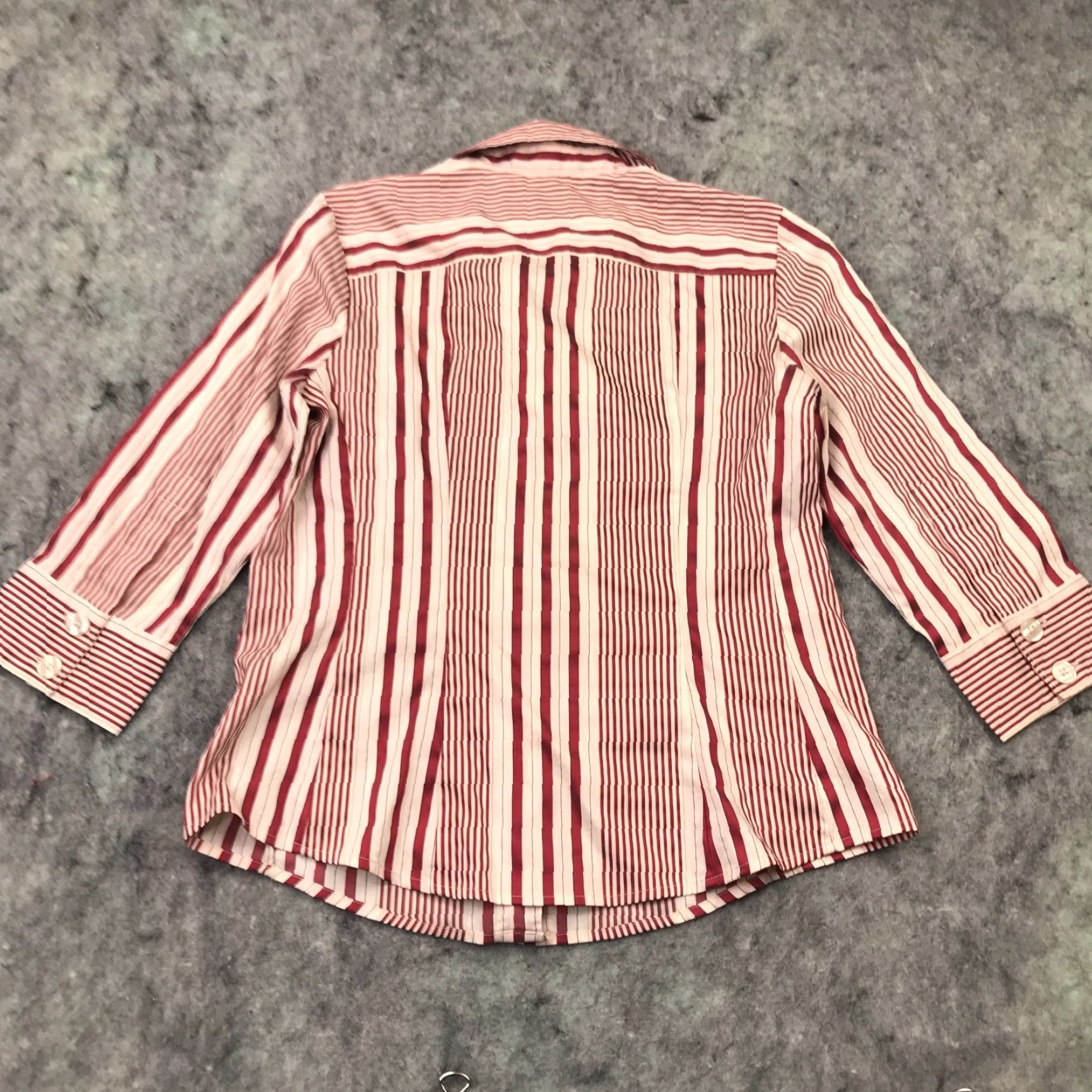 Vintage Hillard & Hanson Womens Shirt Top L Beige Red Stripes Button Down Stretch Casual Party/Cocktail Travel Size L / US 10 / IT 46 - 7 Thumbnail