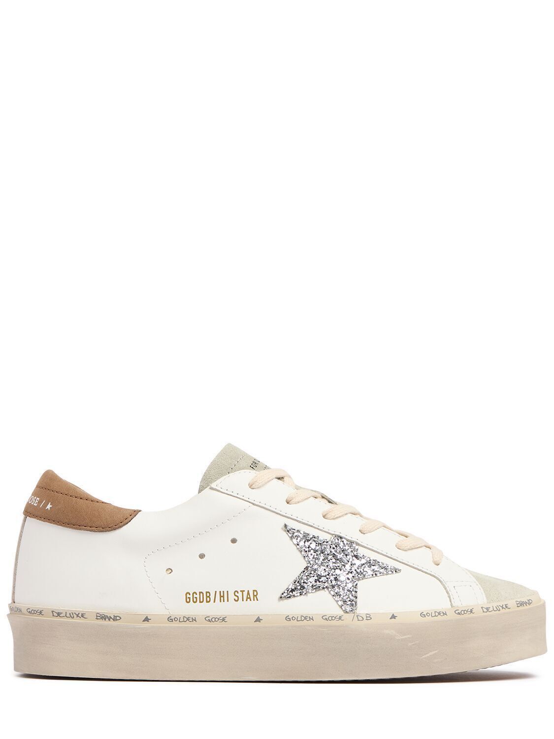 Golden Goose Hi Star White/Brown Glittered Sneakers New