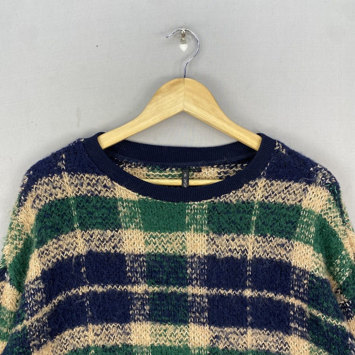 Aran Isles Knitwear HK WORK London Fuzzy Plaid Knit Sweatshirt Size US L / EU 52-54 / 3 - 7 Thumbnail