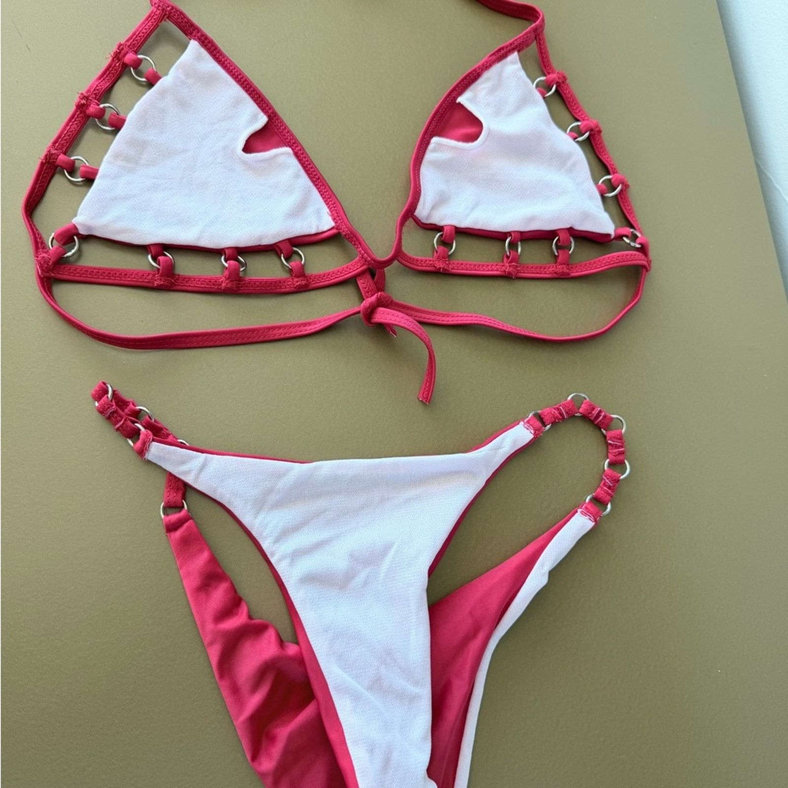 Other New Y2K Red Halter Bikini Swimsuit Set size XS Size ONE SIZE - 14 Thumbnail
