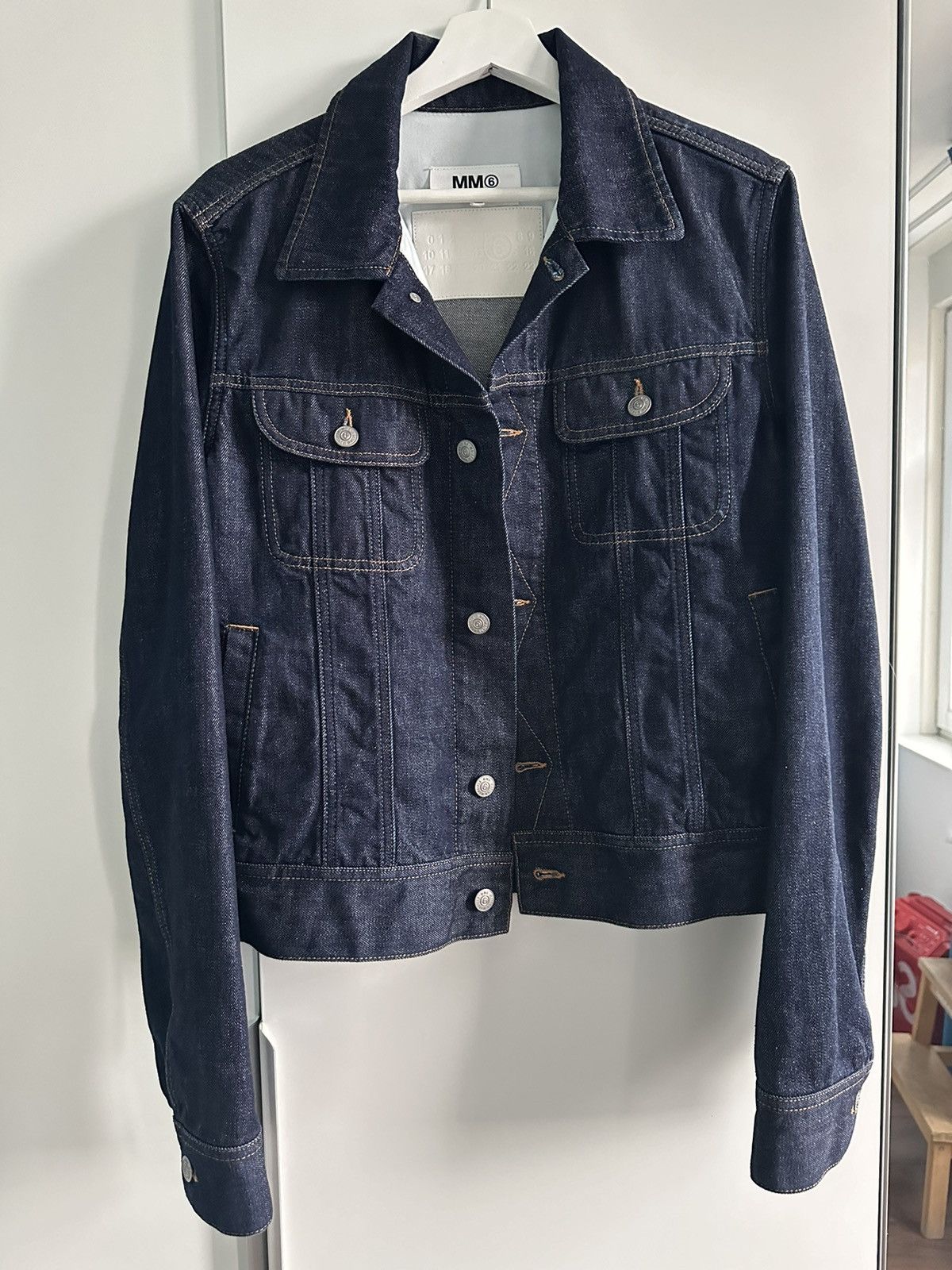 image of Mm6 Maison Margiela Denim Jacket in Dark Blue, Men's (Size Small)