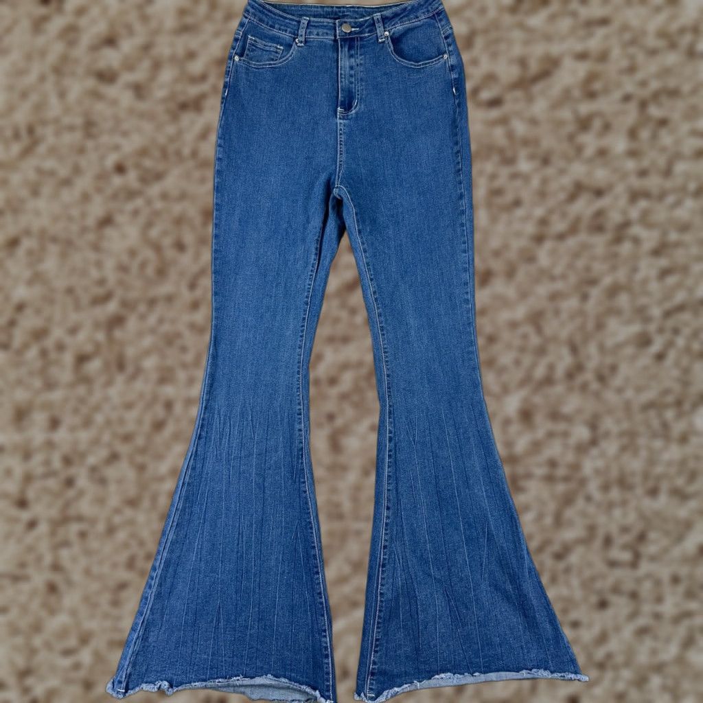 Shein VINTAGE SheIn Women's Jeans Flared High Waist Cotton Blend 24 Blue 90s Retro Womens Size 42" / US 20 - 1 Thumbnail