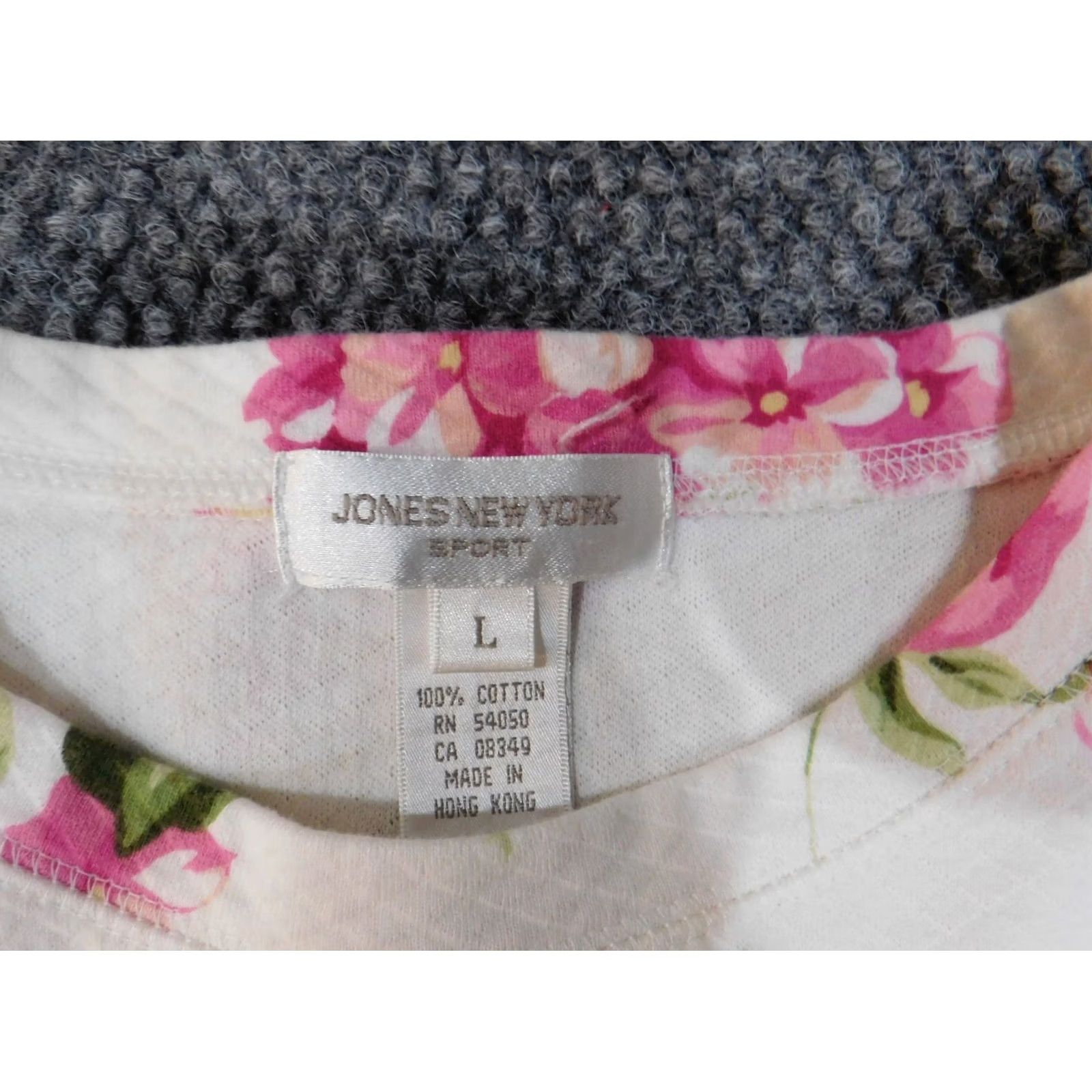 Jones New York Jones New York top Womens L Cotton Floral crew neck pullover Casual Pink / White Short Sleeve Non-Iron Regular Fit Size L / US 10 / IT 46 - 5 Thumbnail
