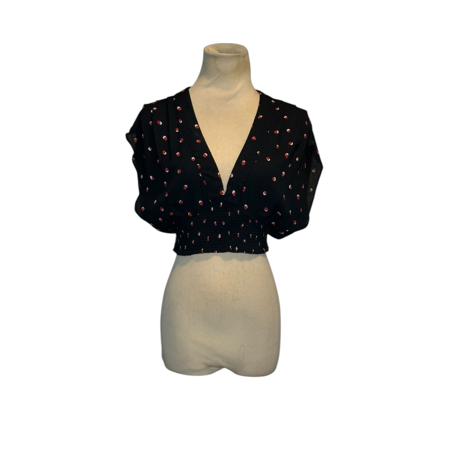 Free People Free People polka dot pleated V neck crop top blouse size XS Size XS / US 0-2 / IT 36-38 - 9 Thumbnail