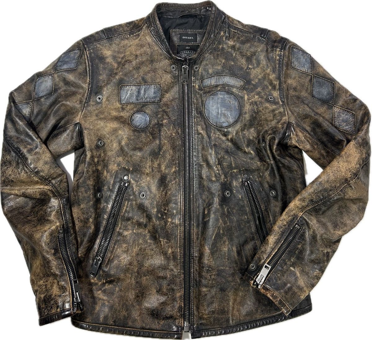 Diesel DIESEL L-COBAIN LEATHER WORN FINISH JACKET BLACK/BROWN Size US L / EU 52-54 / 3 - 1 Thumbnail