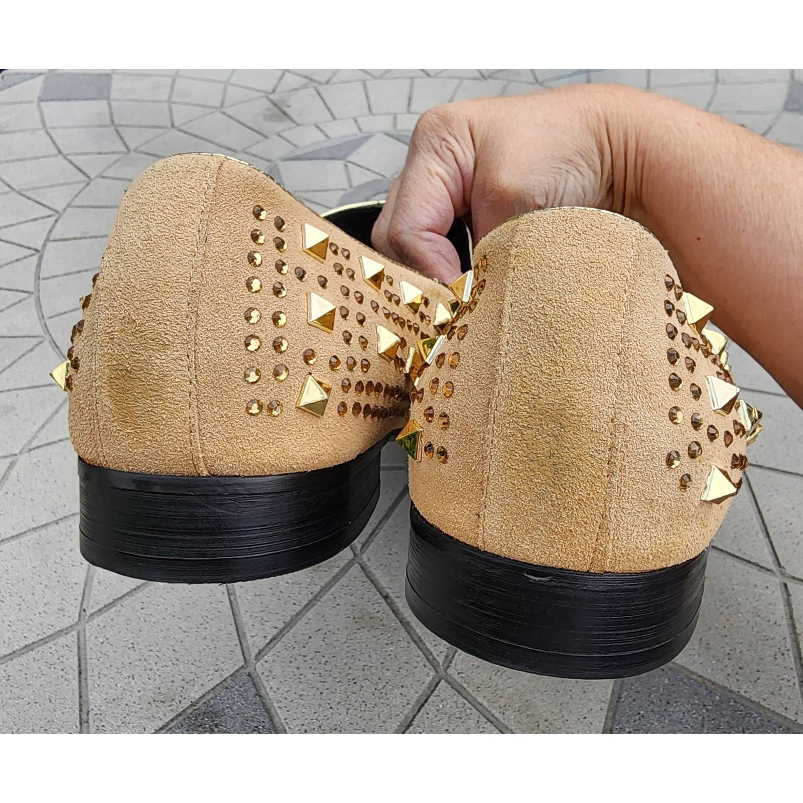 Designer Asher Green Tonal Crystal Studded Suede Smoking Loafer 14 Size US 14 / EU 47 - 10 Thumbnail