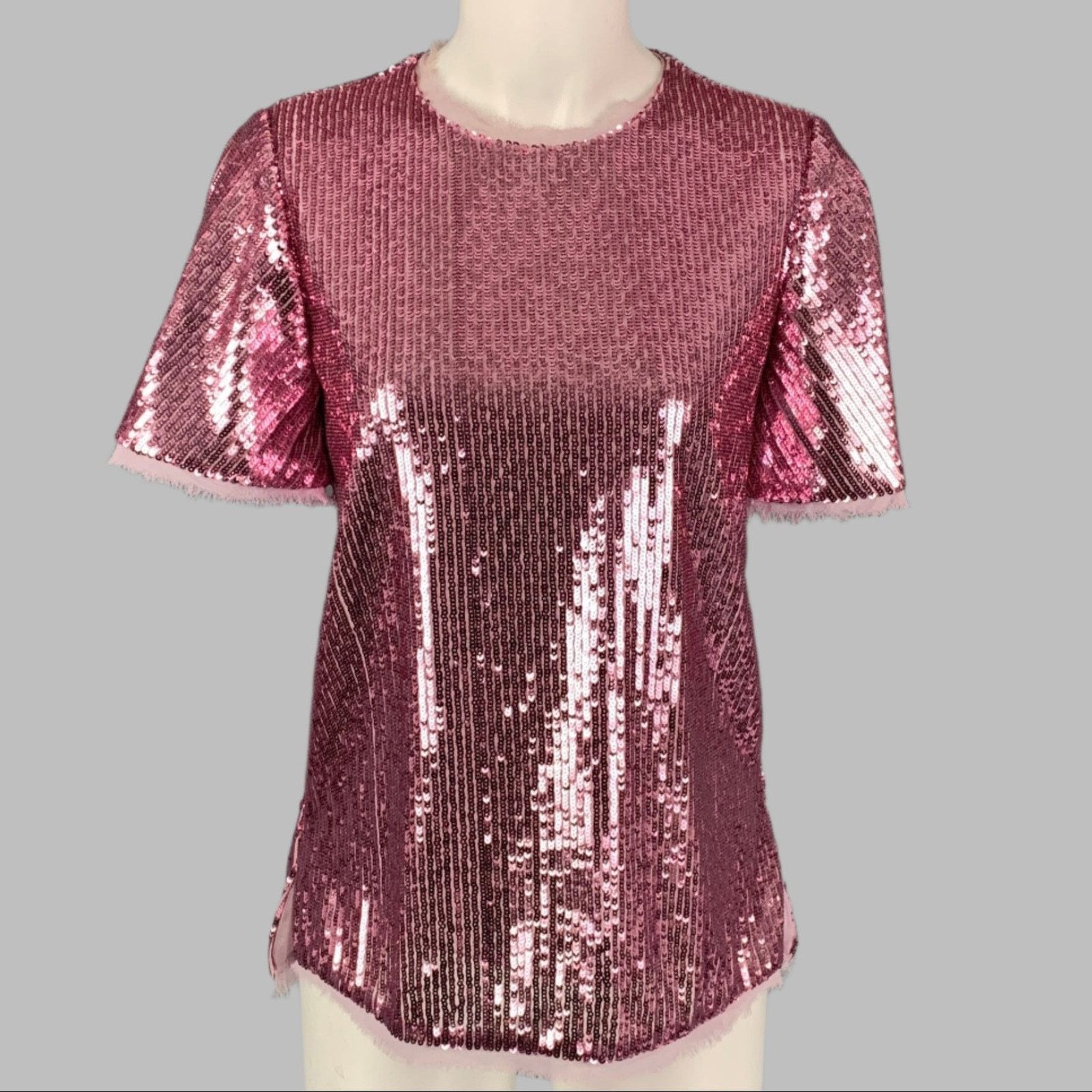 Prabal Gurung PRABAL GURUNG 0 Pink Polyester Sequined Raw Edge Dress Top Size XS / US 0-2 / IT 36-38 - 1 Thumbnail