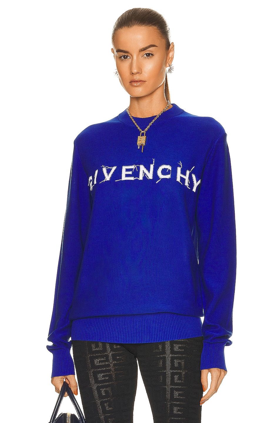 Givenchy o1srvl11e0326 555 / Intarsia-Knit Logo Jumper in Blue Size S / US 4 / IT 40 - 1 Thumbnail