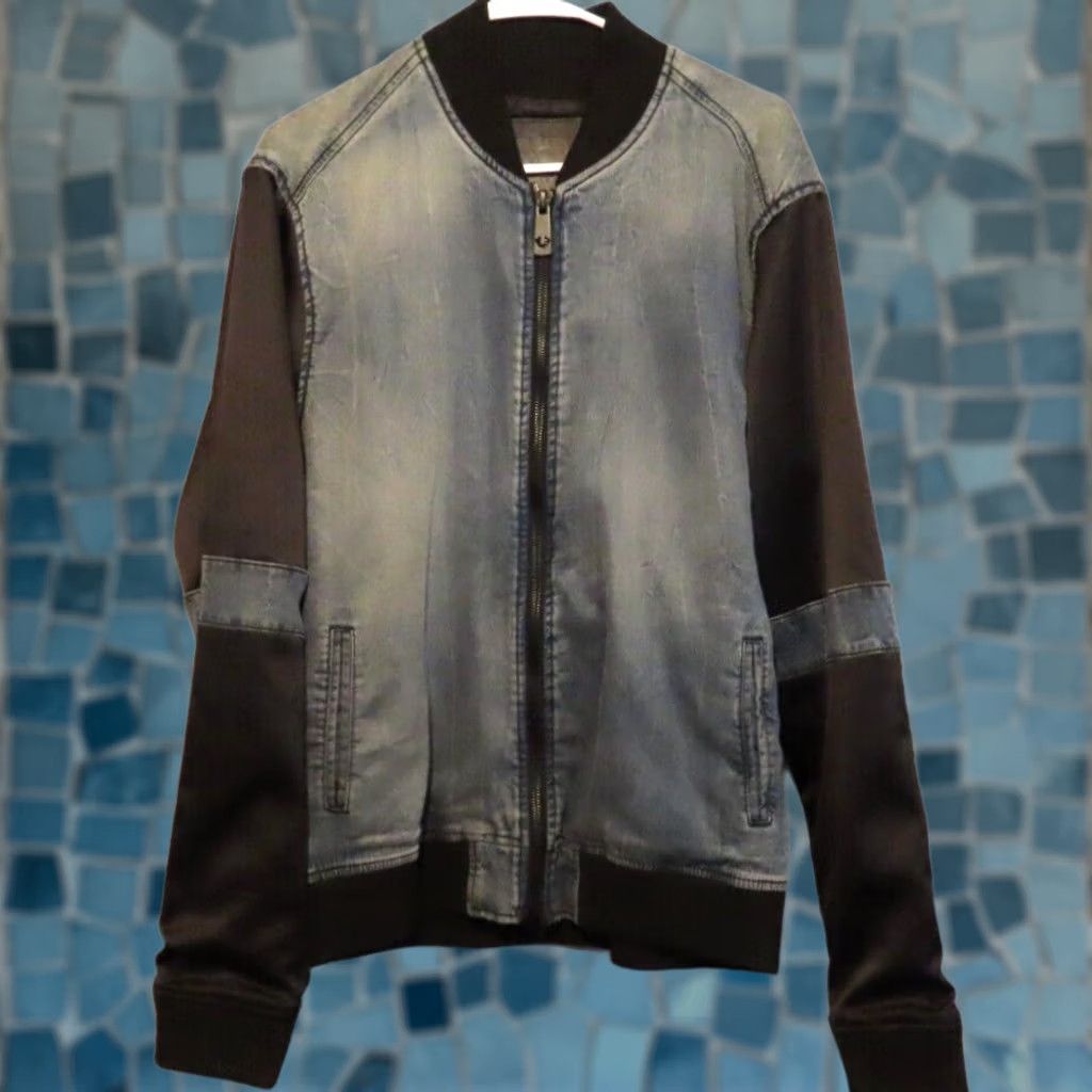 True Religion True Religion Bomber Jacket Men M Blue Denim Zip Cotton Lining All Seasons Pockets Casual Travel Regular Fit US Style Size US M / EU 48-50 / 2 - 1 Thumbnail