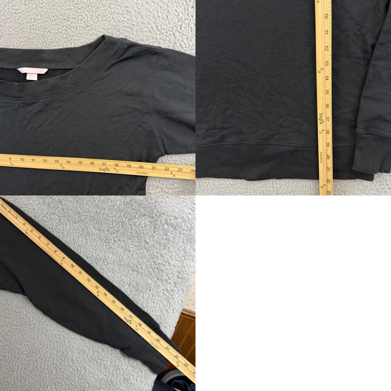 Victoria's Secret Victoria’s Secret PINK Sweatshirt Womens Large Black Cropped Crew Neck Raglan Sleeve Logo Relaxed Fit Pullover Size L / US 10 / IT 46 - 8 Thumbnail