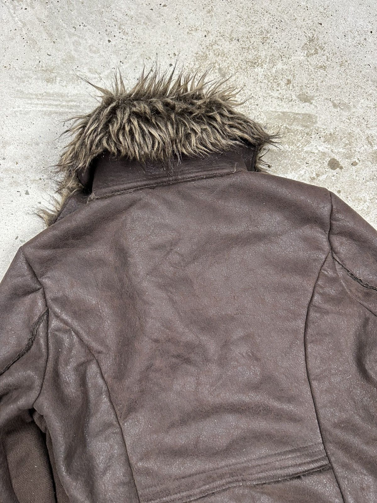 Japanese Brand Vintage Y2K Faux Fur Collar Brown Asymmetrical Biker Jacket Size XS / US 0-2 / IT 36-38 - 17 Thumbnail