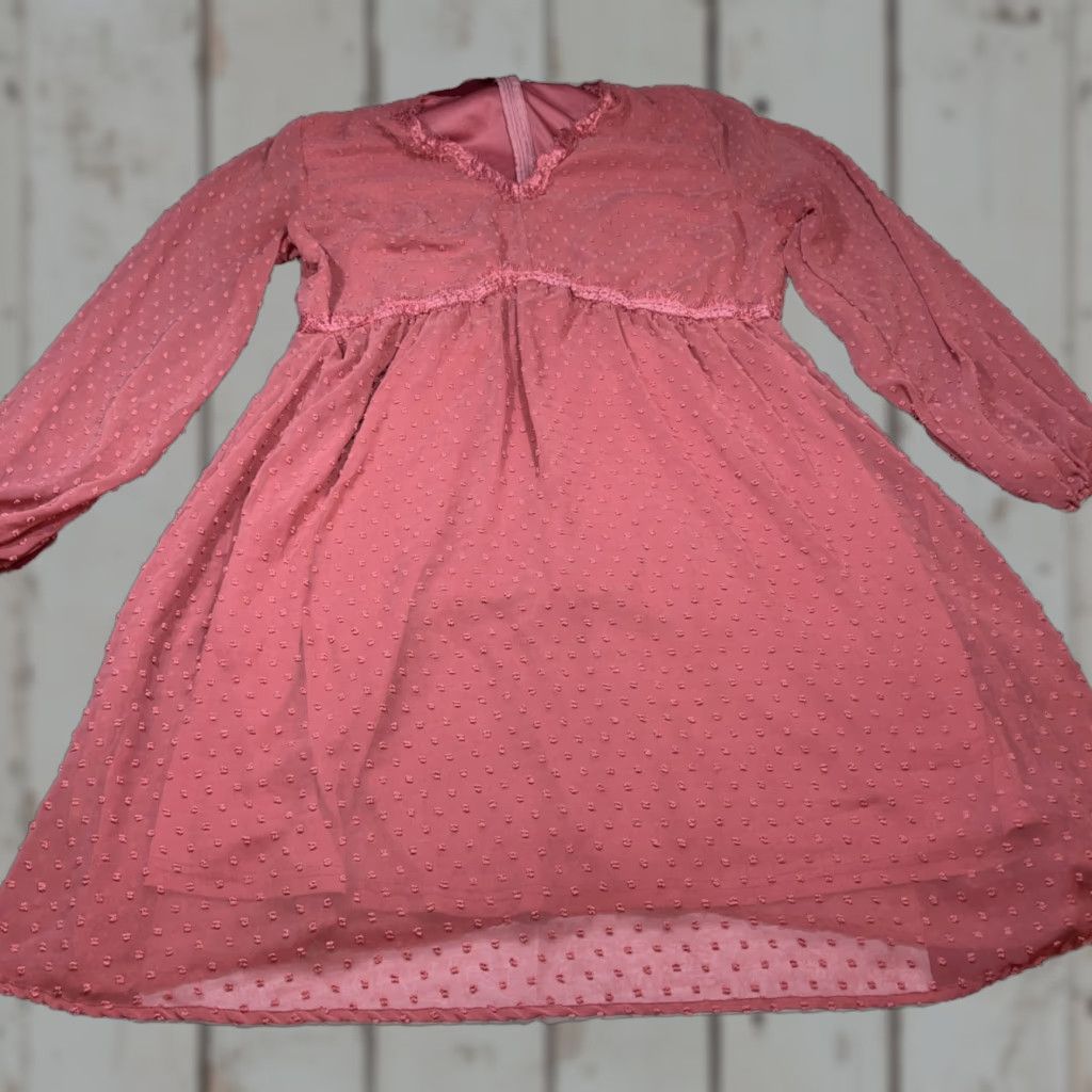 Vintage JASAMBAC Dusty Rose DRESS V-neck High Waist Swiss Minky Dot Chiffon Long Sleeves Size XXL / US 16-18 / IT 52-54 - 1 Thumbnail