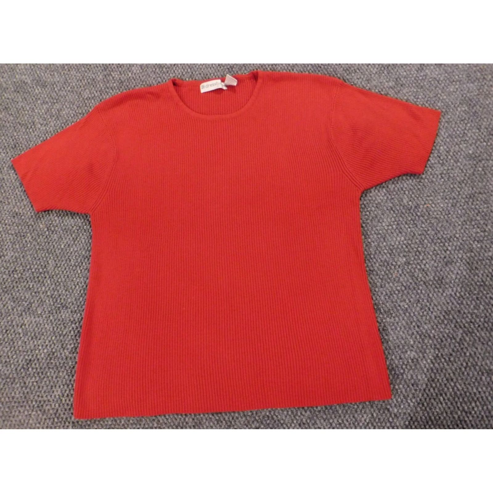 Vintage Dressbarn Blouse Shirt Womens 1X plus Red Stretch pullover Crew Neck 3/4 Sleeve Casual Solid Acrylic Cotton Rayon Ruffle Basic Regular Size M / US 6-8 / IT 42-44 - 2 Thumbnail