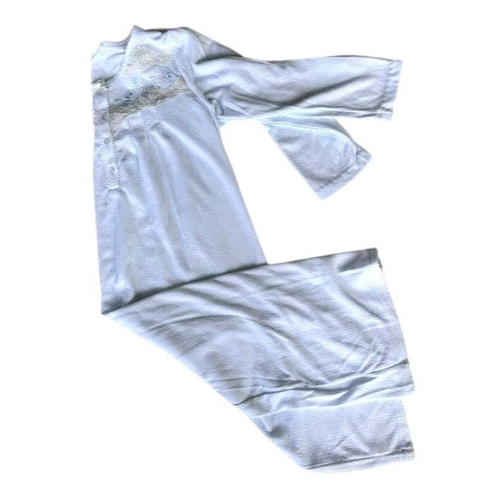 Vintage Miss Elaine Maxi Nightgown Small Blue Fleece Embroidered Size S / US 4 / IT 40 - 10 Thumbnail