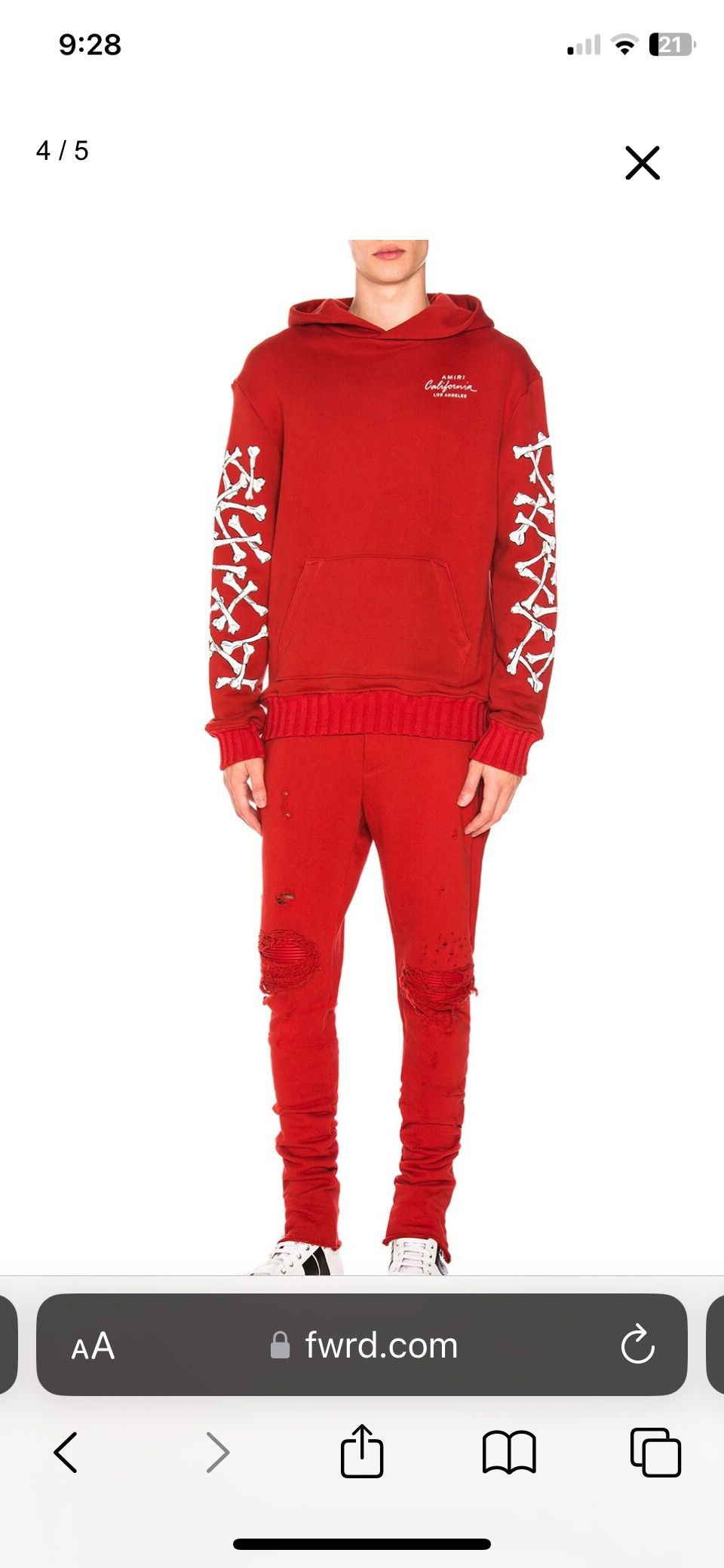 Amiri AMIRI MX1 Red Destroyed Leather Panel Cotton Sweatpants Size US 36 / EU 52 - 5 Thumbnail