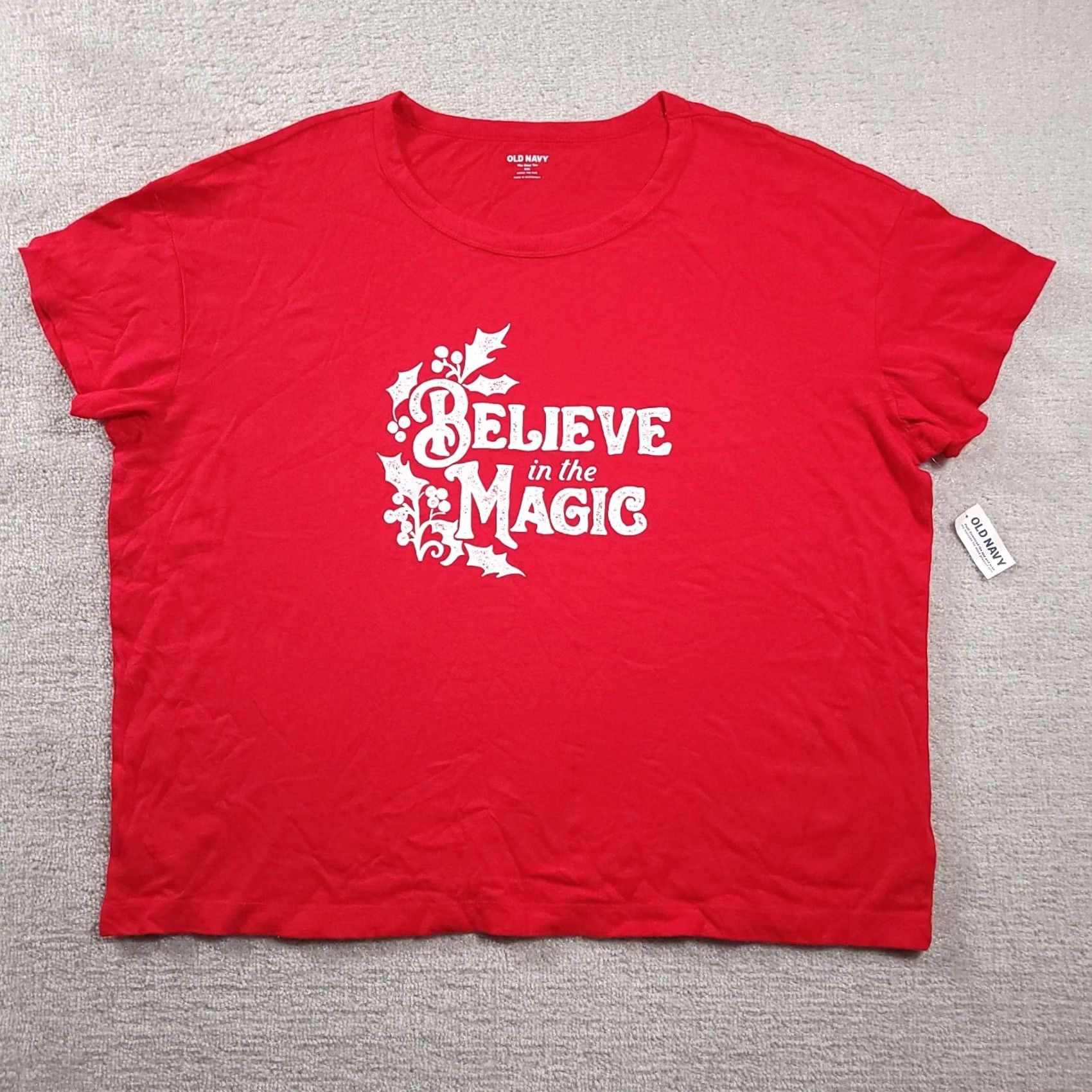 Old Navy Old Navy T-Shirt Womens Christmas Red XXL Graphic Believe in the Magic Holiday Basic Short Sleeve Round Neck Pullover Size XXL / US 16-18 / IT 52-54 - 2 Thumbnail