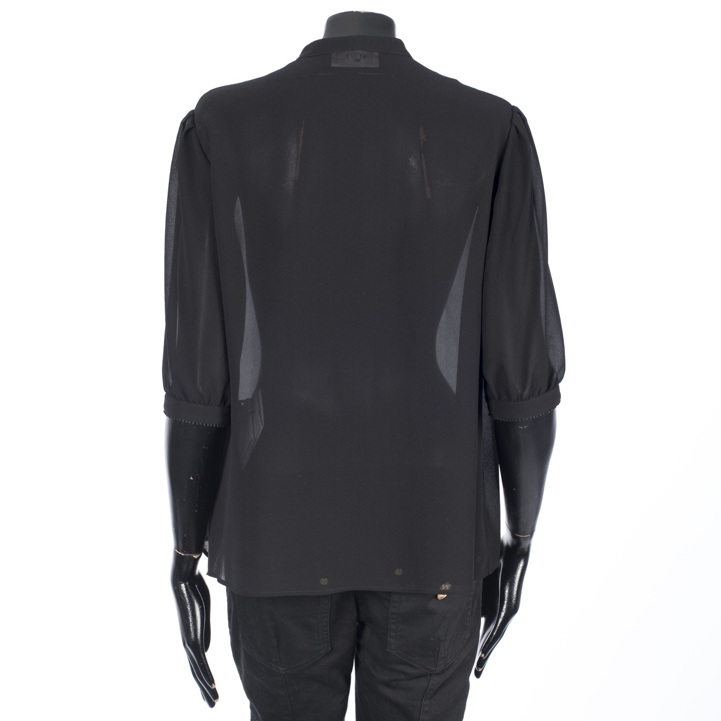 Celine Black Frilled Blouse In Silk Crêpe Size L / US 10 / IT 46 - 5 Thumbnail