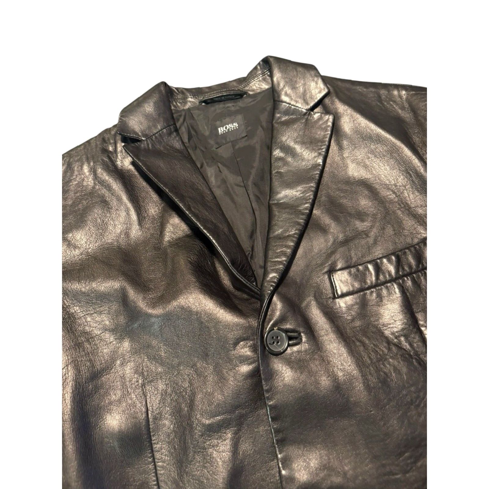 Hugo Boss VINTAGE Hugo Boss Leather Blazer Jacket Button Size 42R Mens Blazer 90s Classic Designer Black Size 42R - 6 Thumbnail
