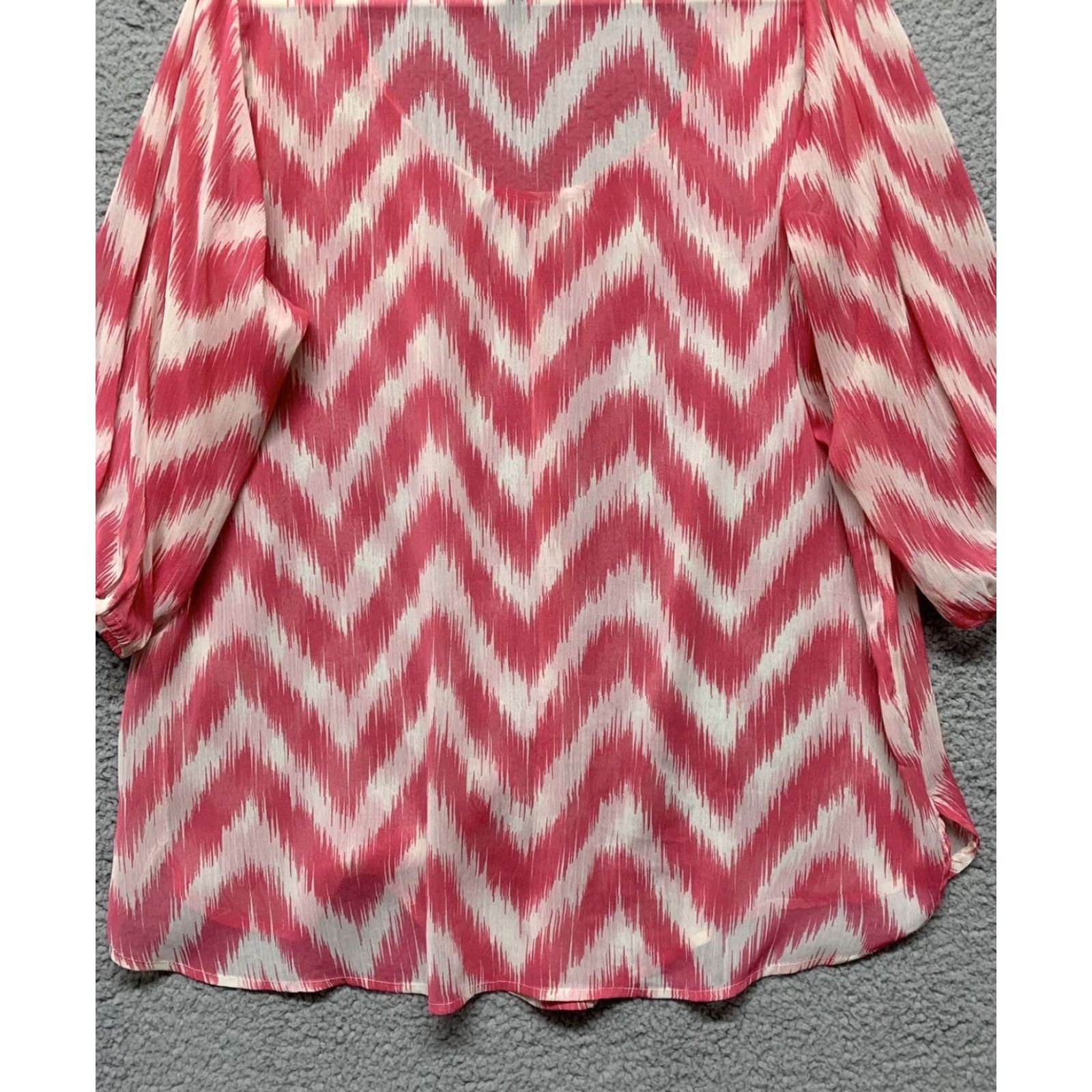 Vintage Heart Soul Shirt 1X Pink White Chevron Scoop Neck 3/4 Sleeves Semi-Sheer Blouse Tunic Womens Plus Vintage No Size XL / US 12-14 / IT 48-50 - 6 Thumbnail