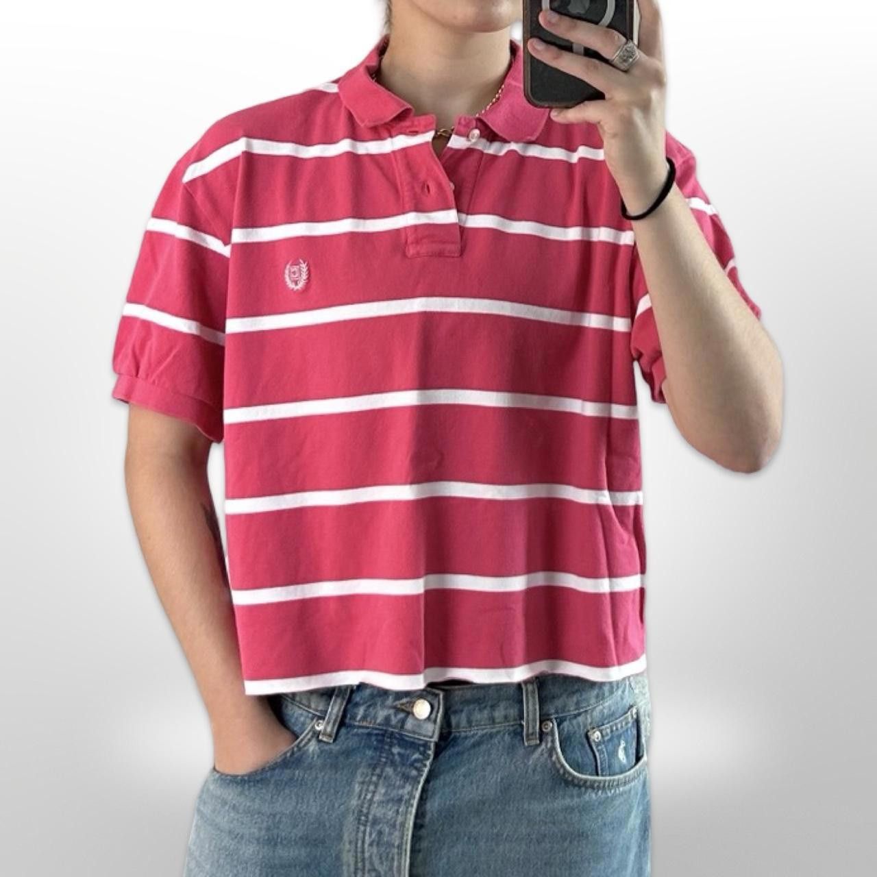 Chaps × Vintage Vintage Y2k Cropped Pink Striped Polo Shirt Size US M / EU 48-50 / 2 - 1 Thumbnail