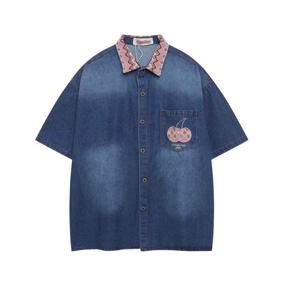 Vintage Retro street trend men's loose casual tie-dyed denim shirt Size US M / EU 48-50 / 2 - 1 Thumbnail