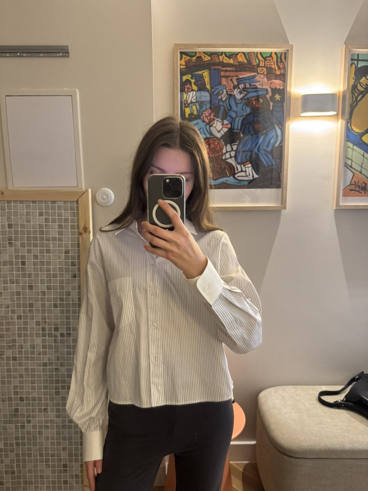 Celine Celine Button Up Triomphe Logo Cropped Boxy Stripes Shirt Size M / US 6-8 / IT 42-44 - 3 Thumbnail