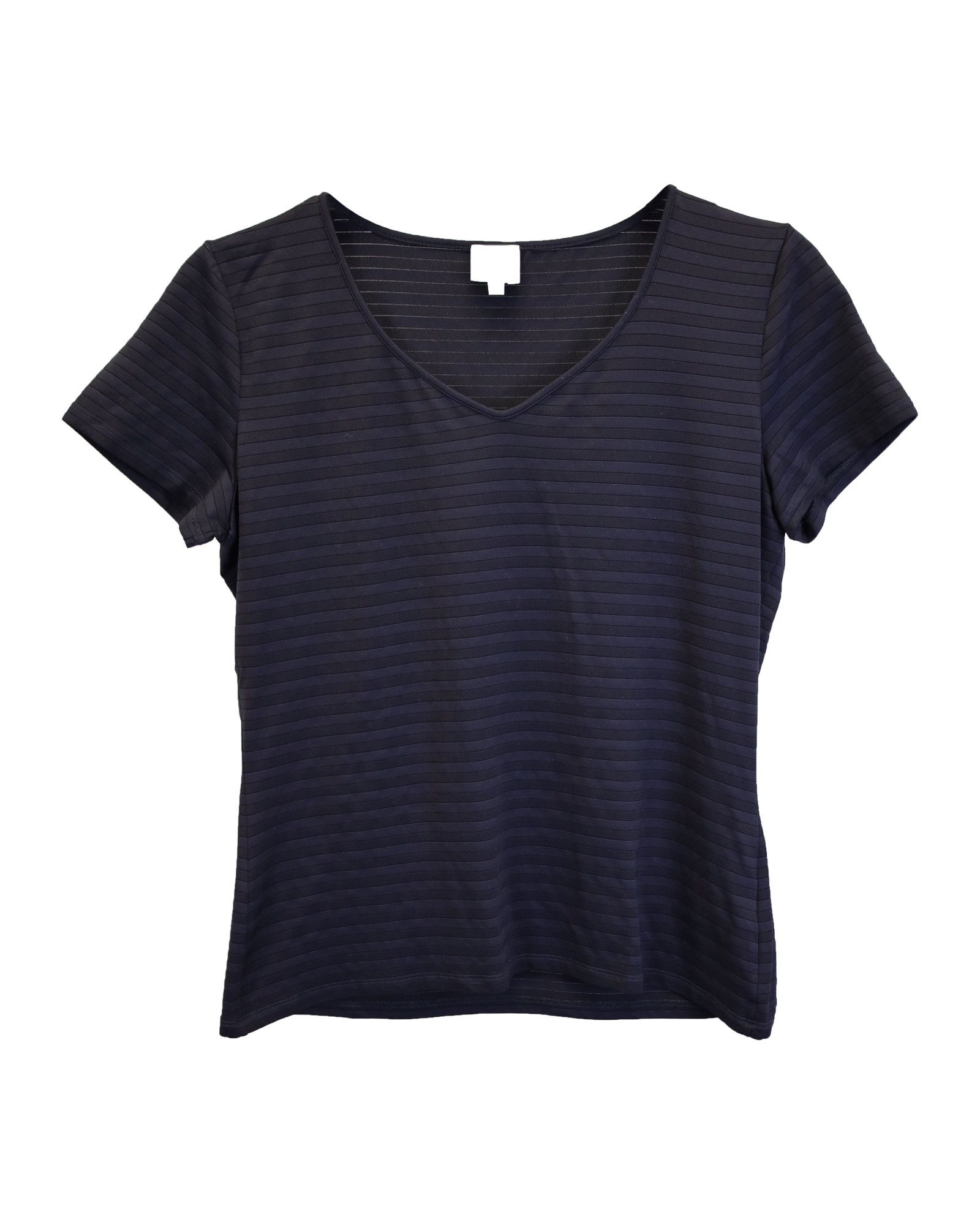 Armani Armani Collezioni Striped V-Neck T-Shirt in Black Polyamide Size XS / US 0-2 / IT 36-38 - 1 Thumbnail
